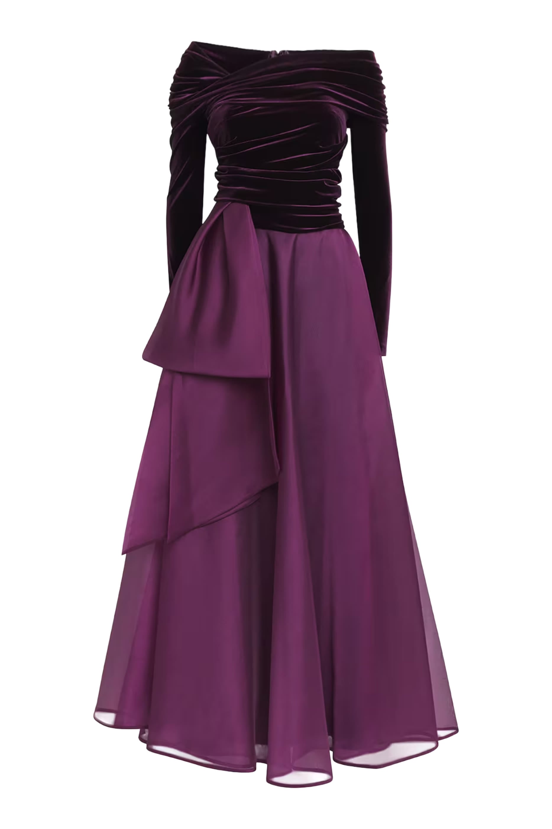 Stretch Velvet-Organza Gown