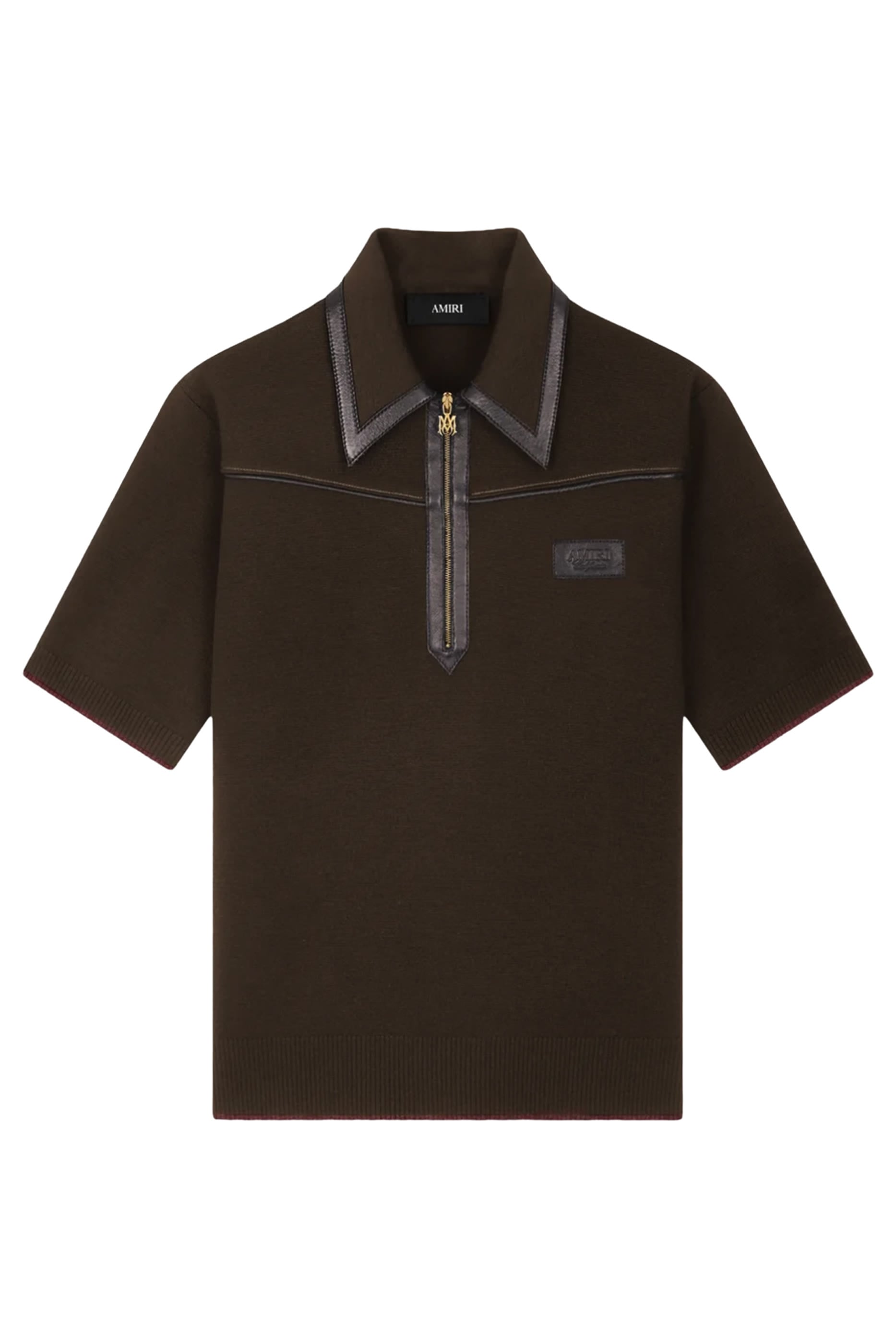 Leather Trim Knit Zipped Polo