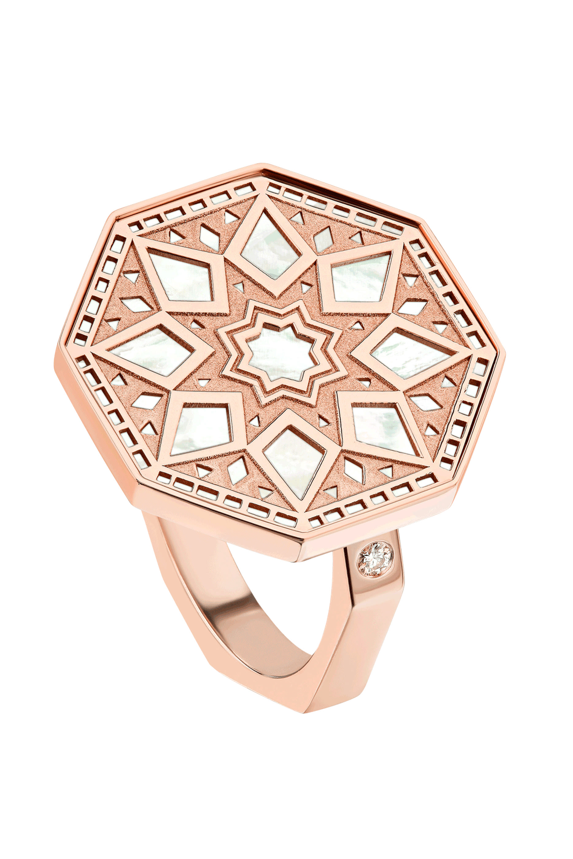 Classic Turath Ring, 18k Pink Gold & Mother-of-Pearl, Diamonds