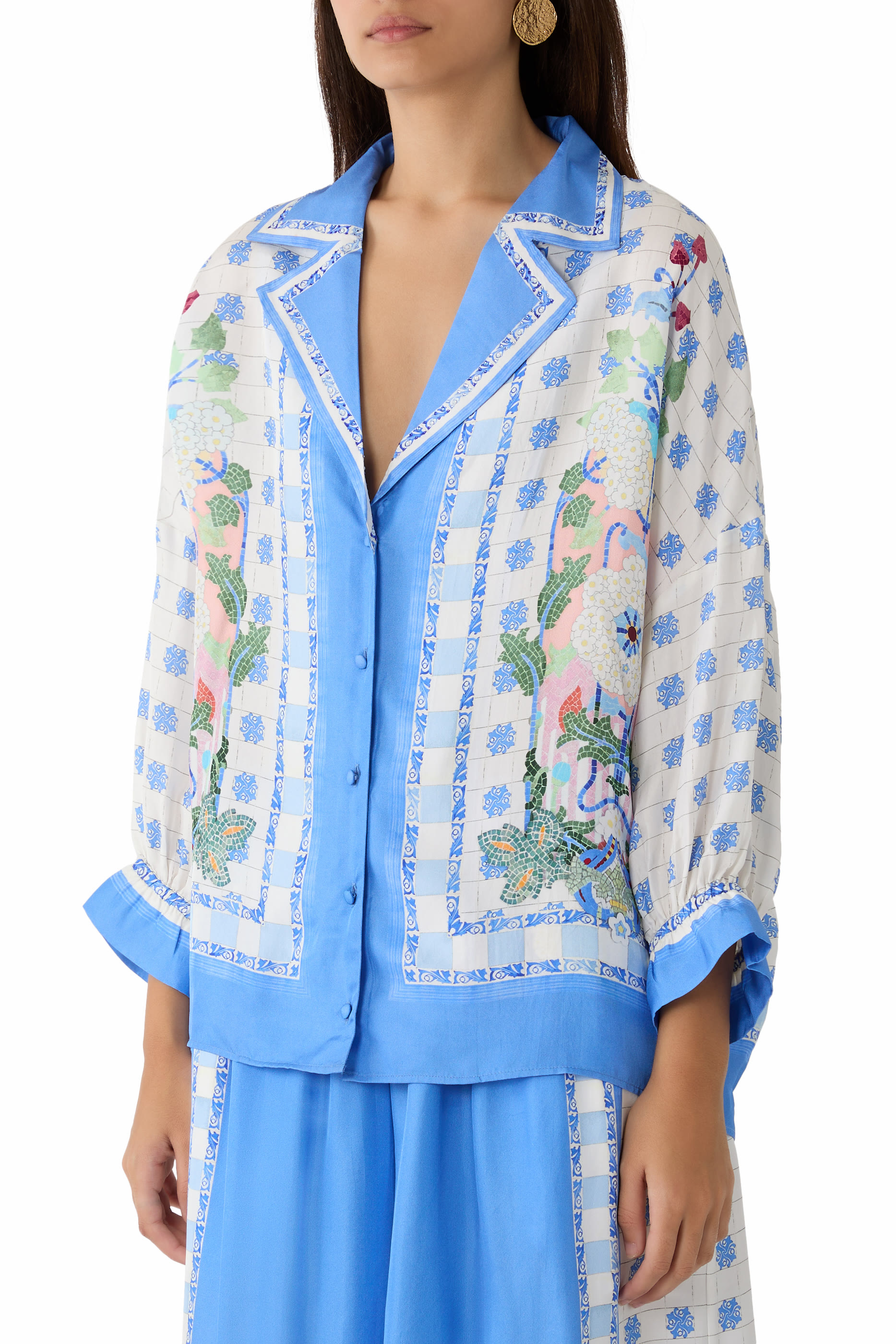 Printed Gathered Cuff Shirt