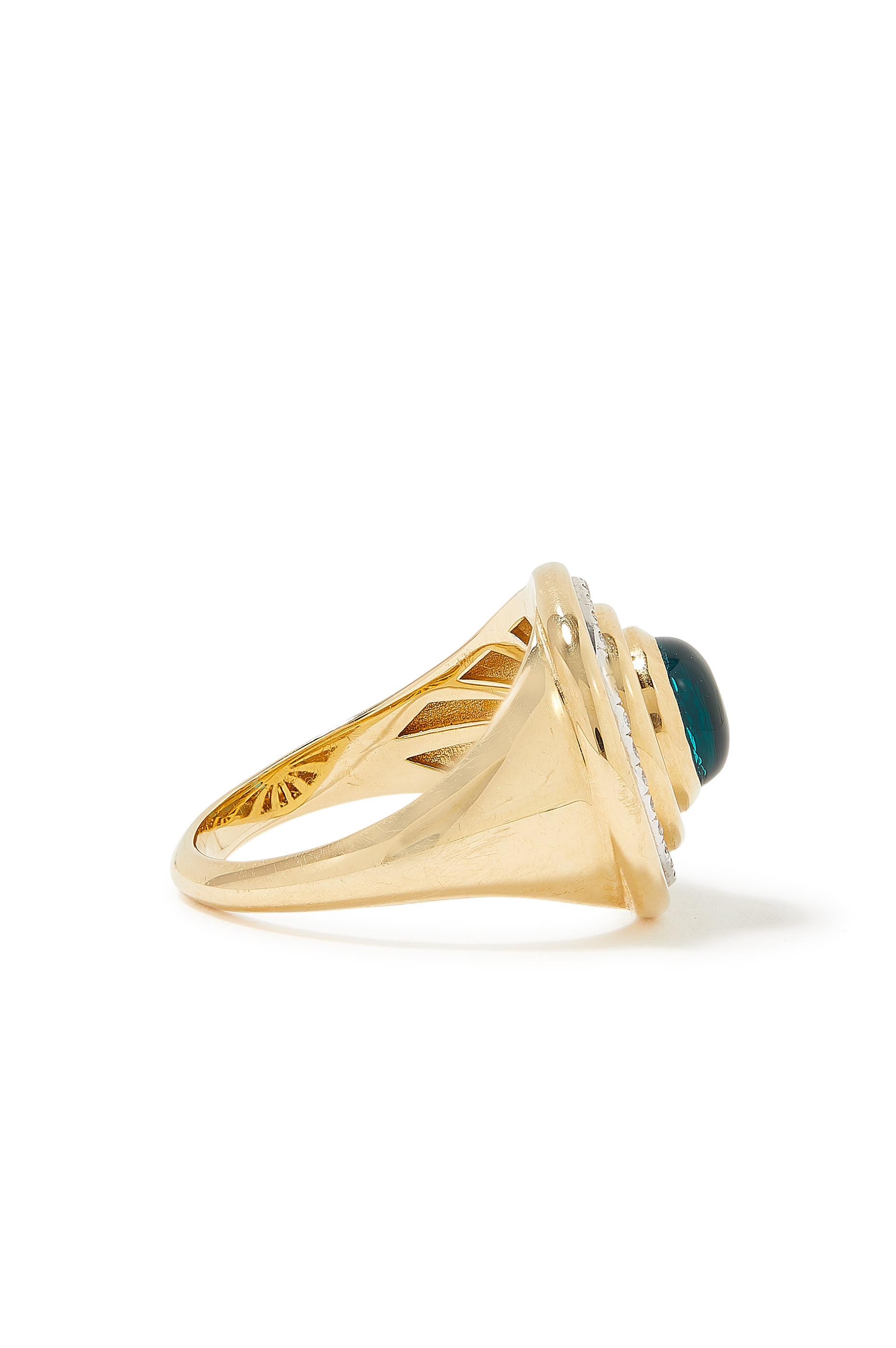 Mimette Pinky Ring, 18K Yellow Gold with Diamonds & Green Topaz