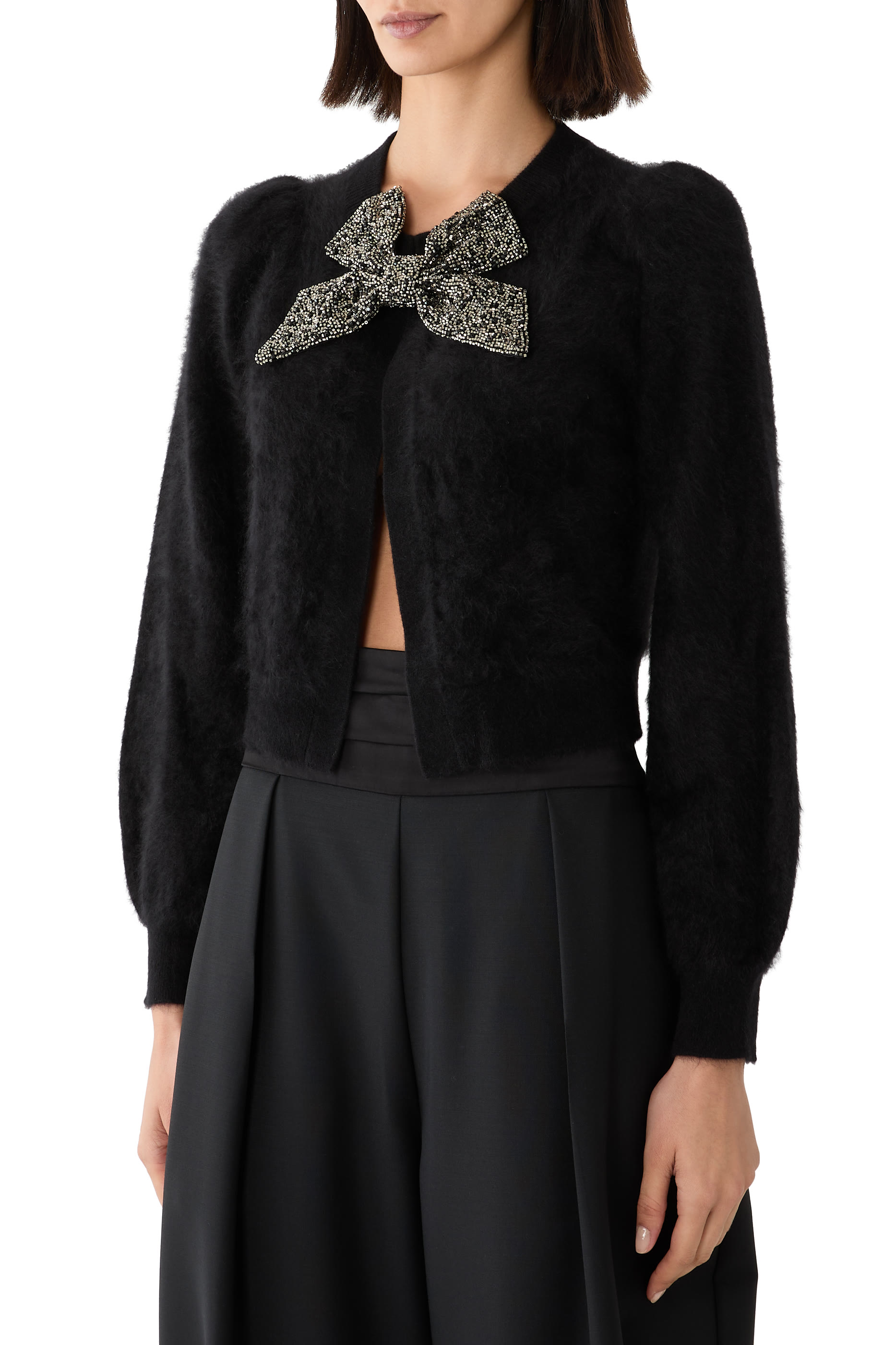 Kitty Puff Sleeve Cardigan with Bow