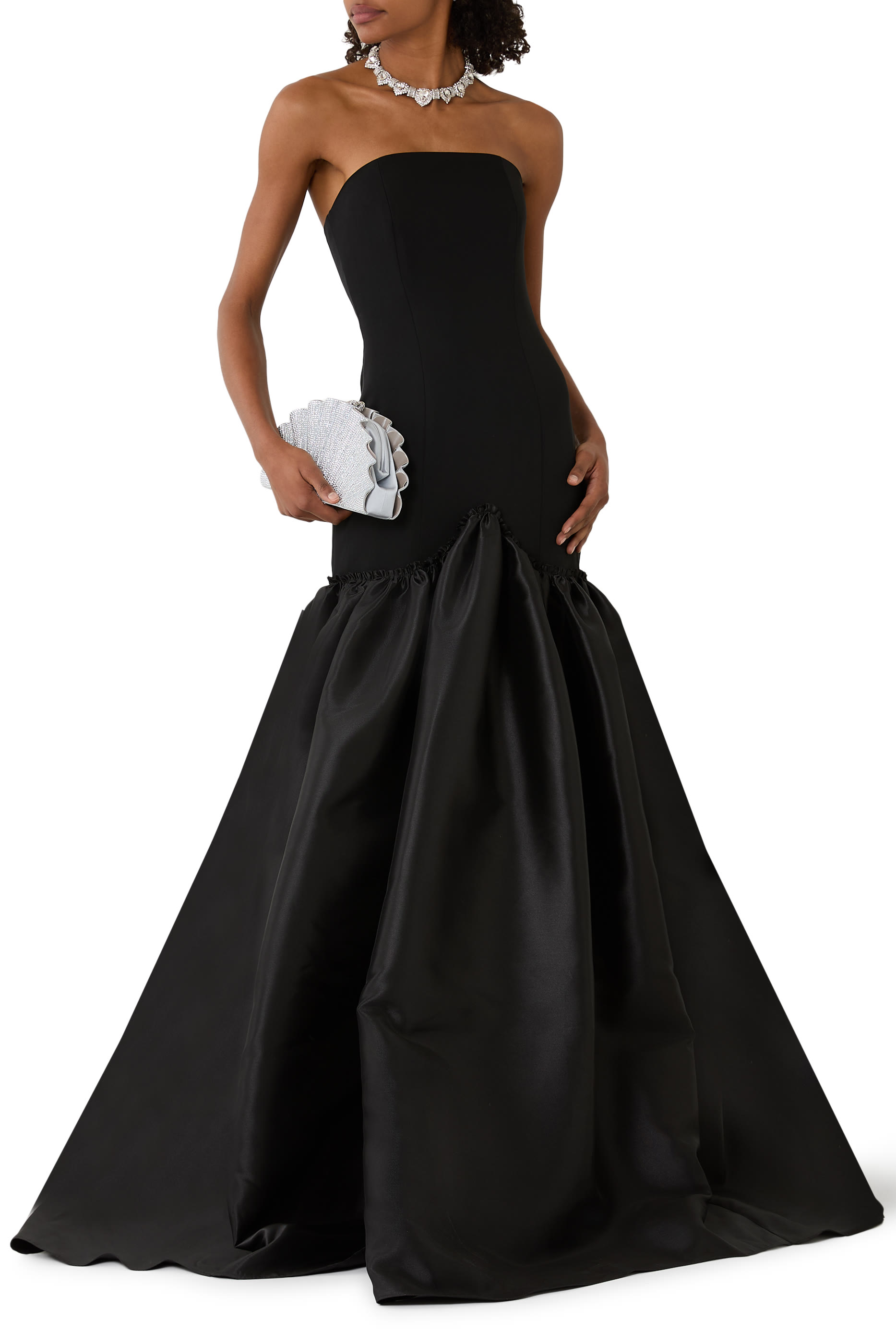  Large Mikado Trumpet Train Strapless Gown