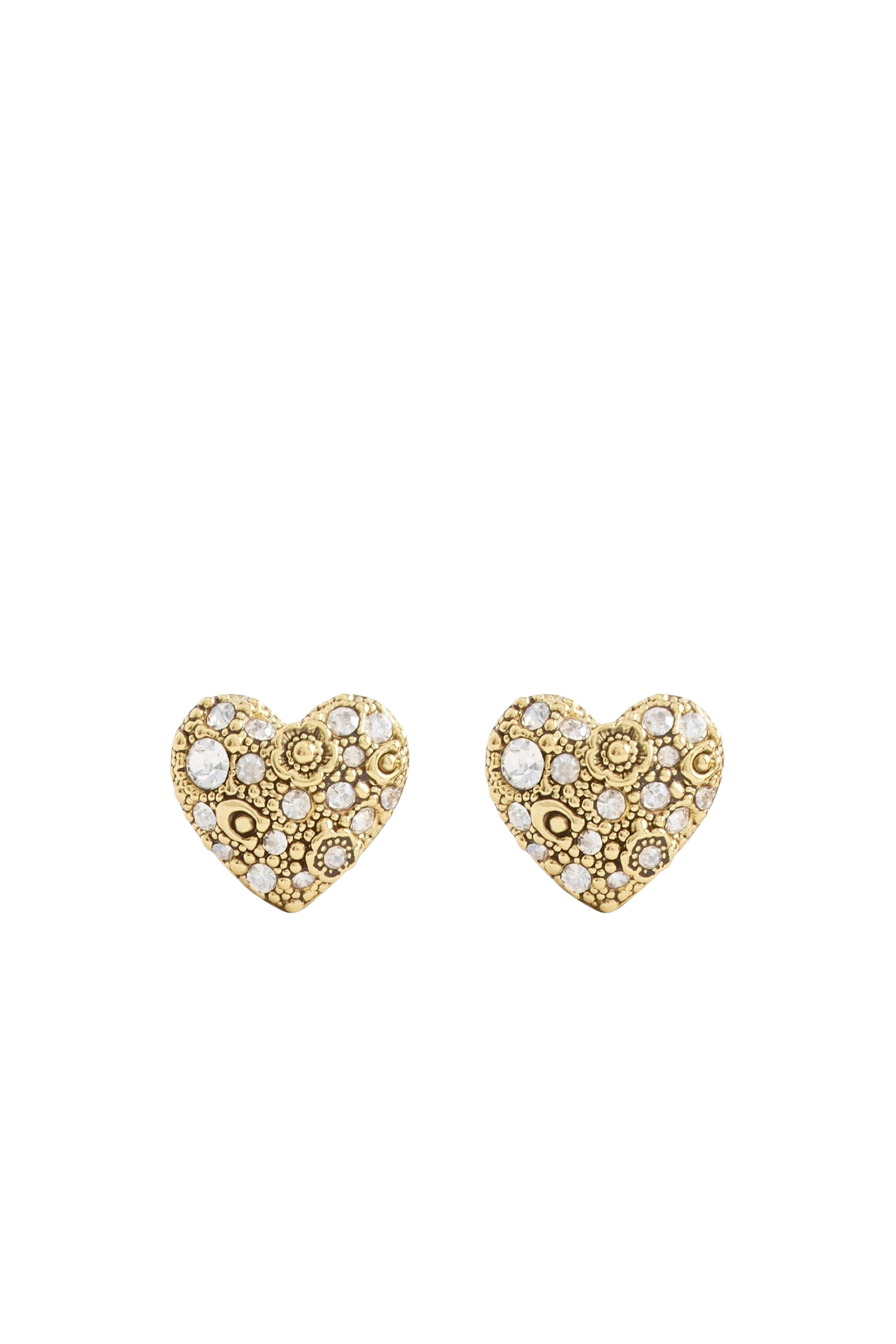 Pavé Heart Stud Earrings, Plated Brass