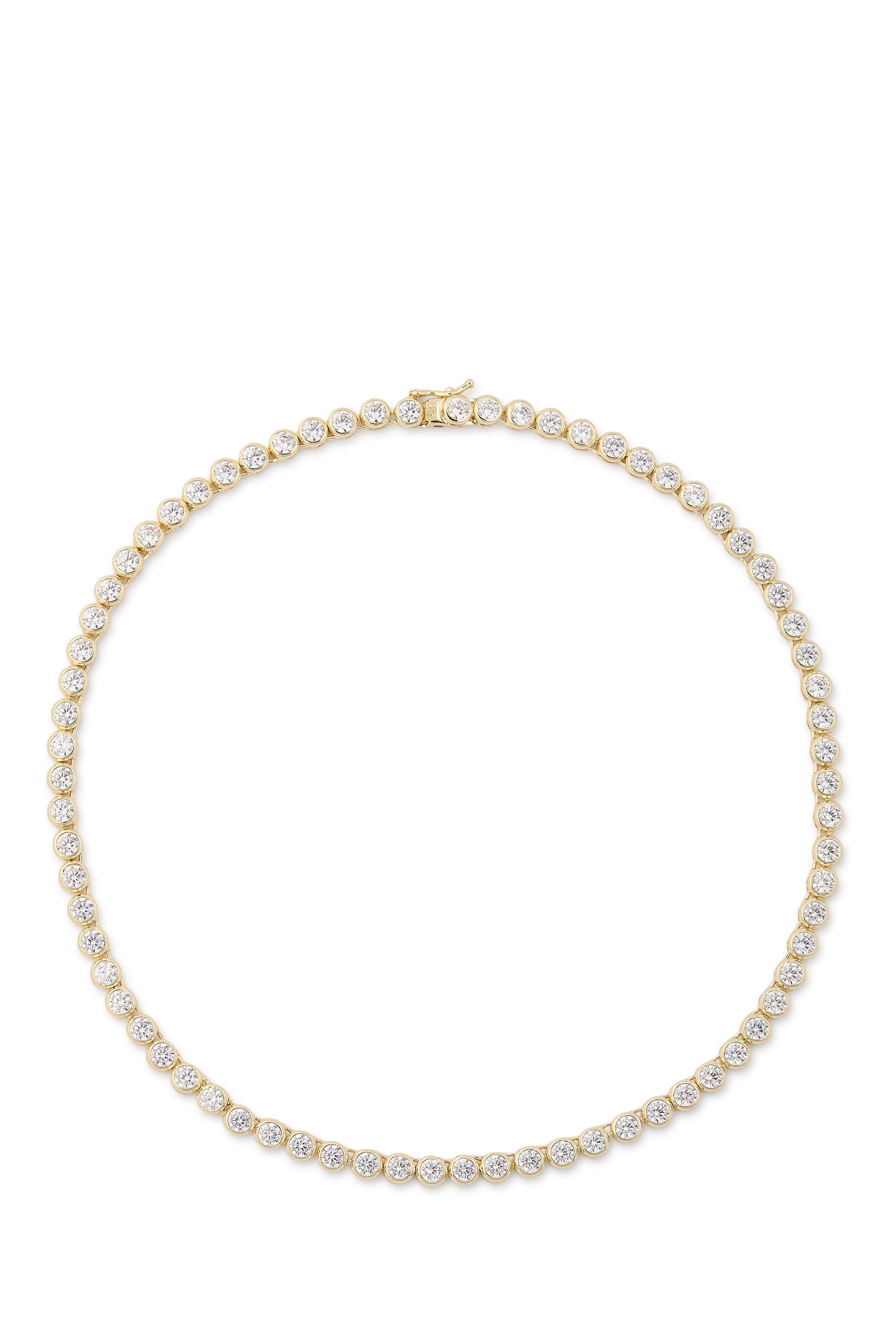Round Bezel Set Tennis Necklace, Brass & Cubic Zirconia