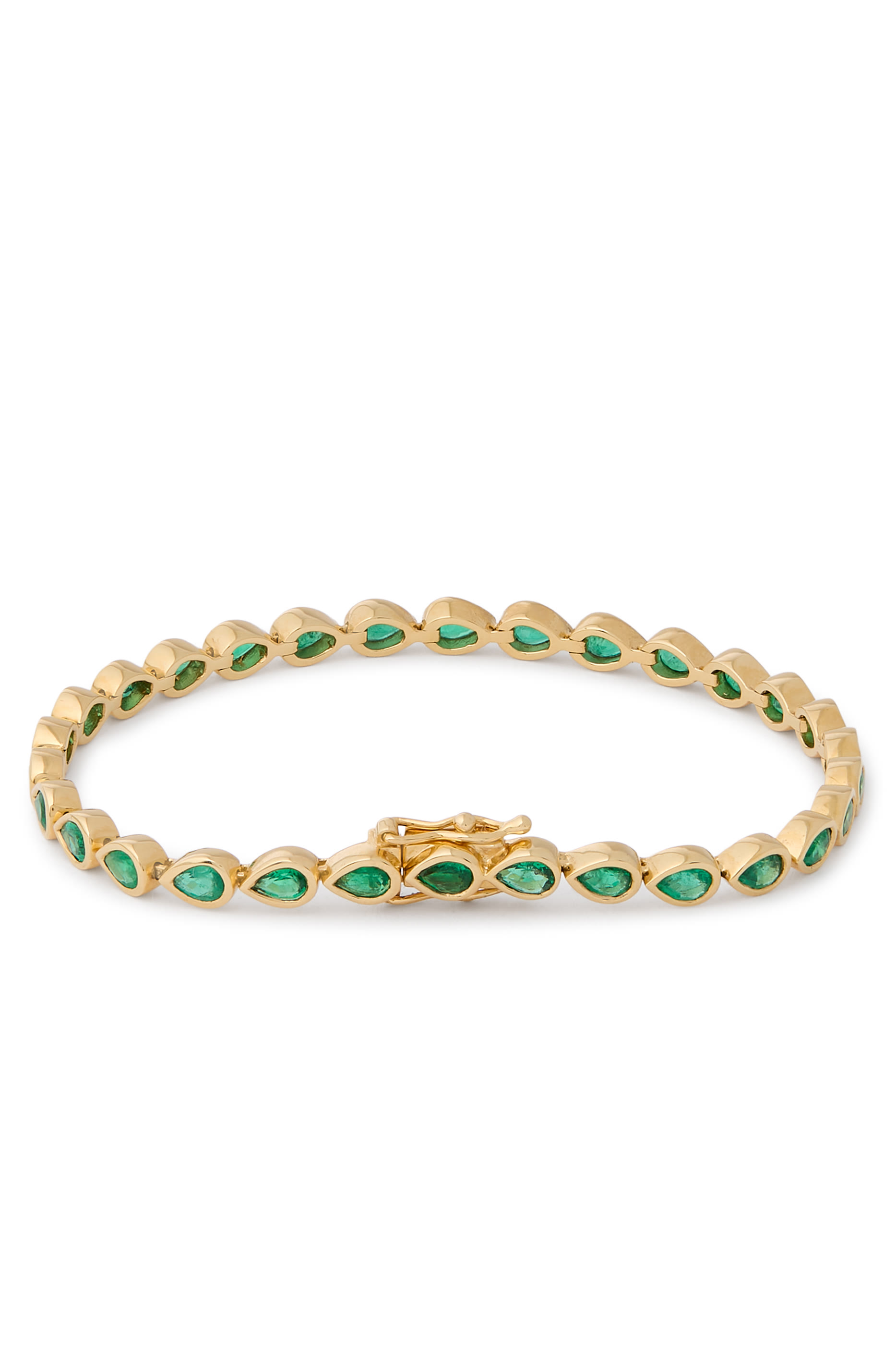 Bezeled Pear Bracelet, 18k Yellow Gold & Emerald