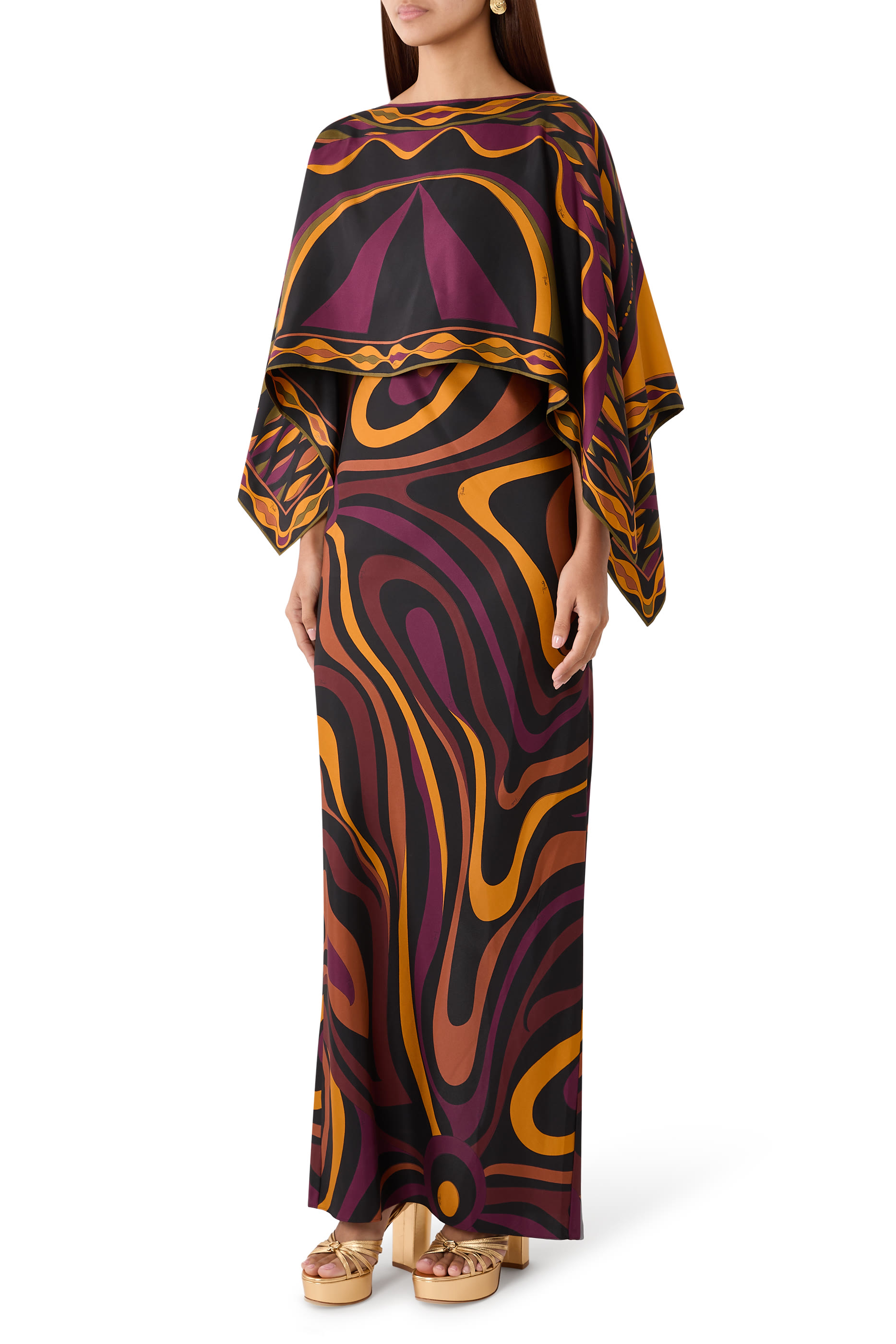 Marmo Print Cape Dress