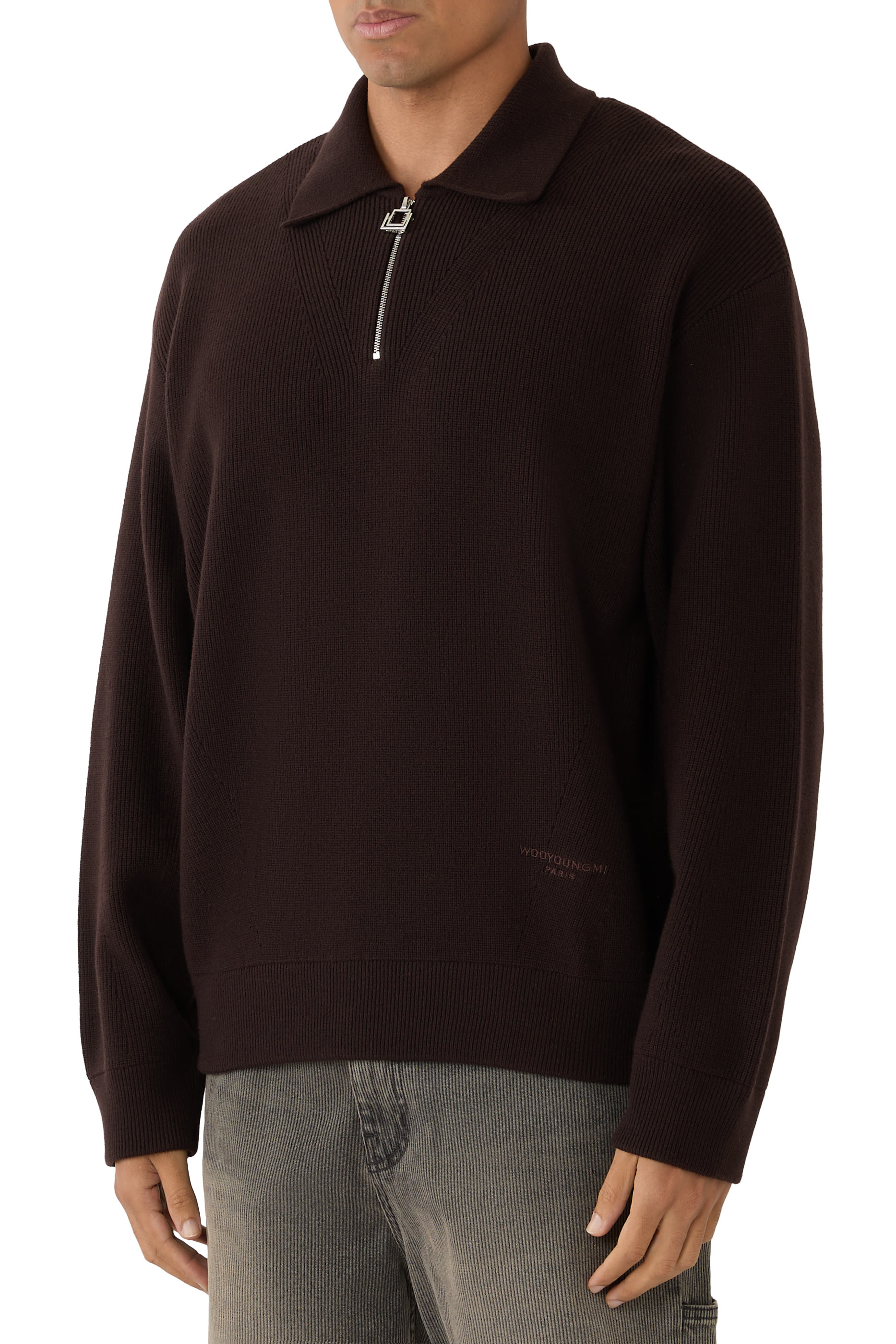 Ribbed Wool Polo Sweater