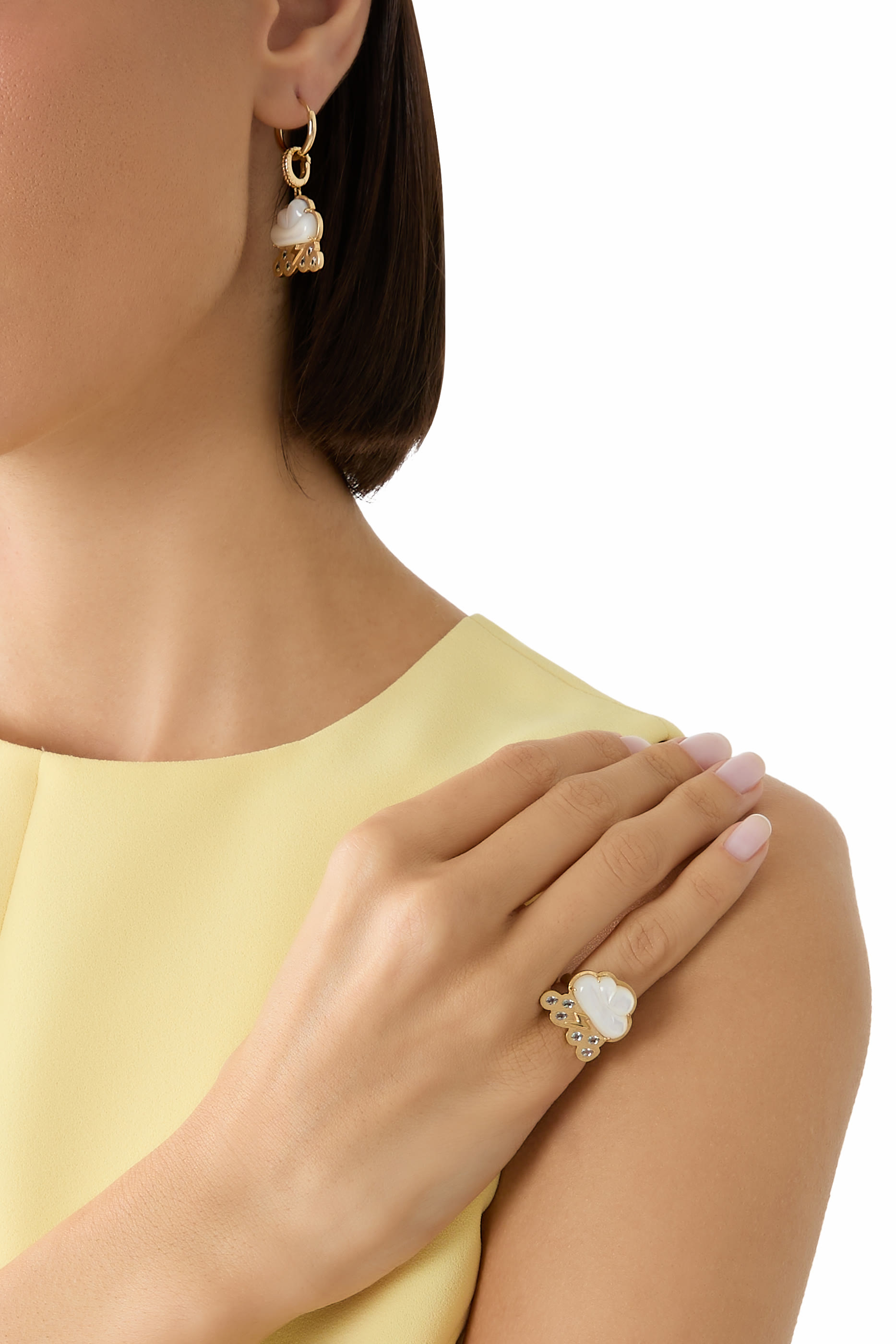 Cloud Brushed Charm, 18K Yellow Gold & Mother of Pearl