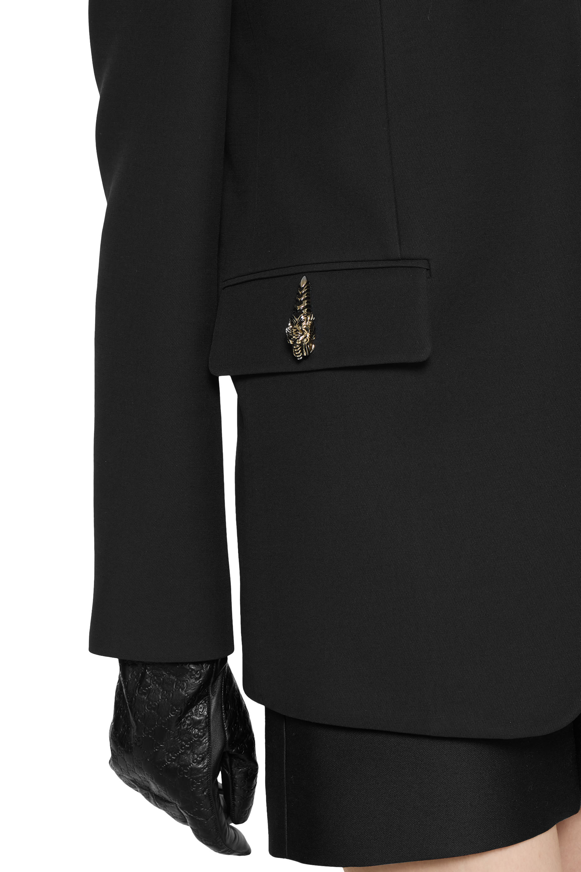 Tiger Head-Detail Cr&ecirc;pe Wool Silk Jacket