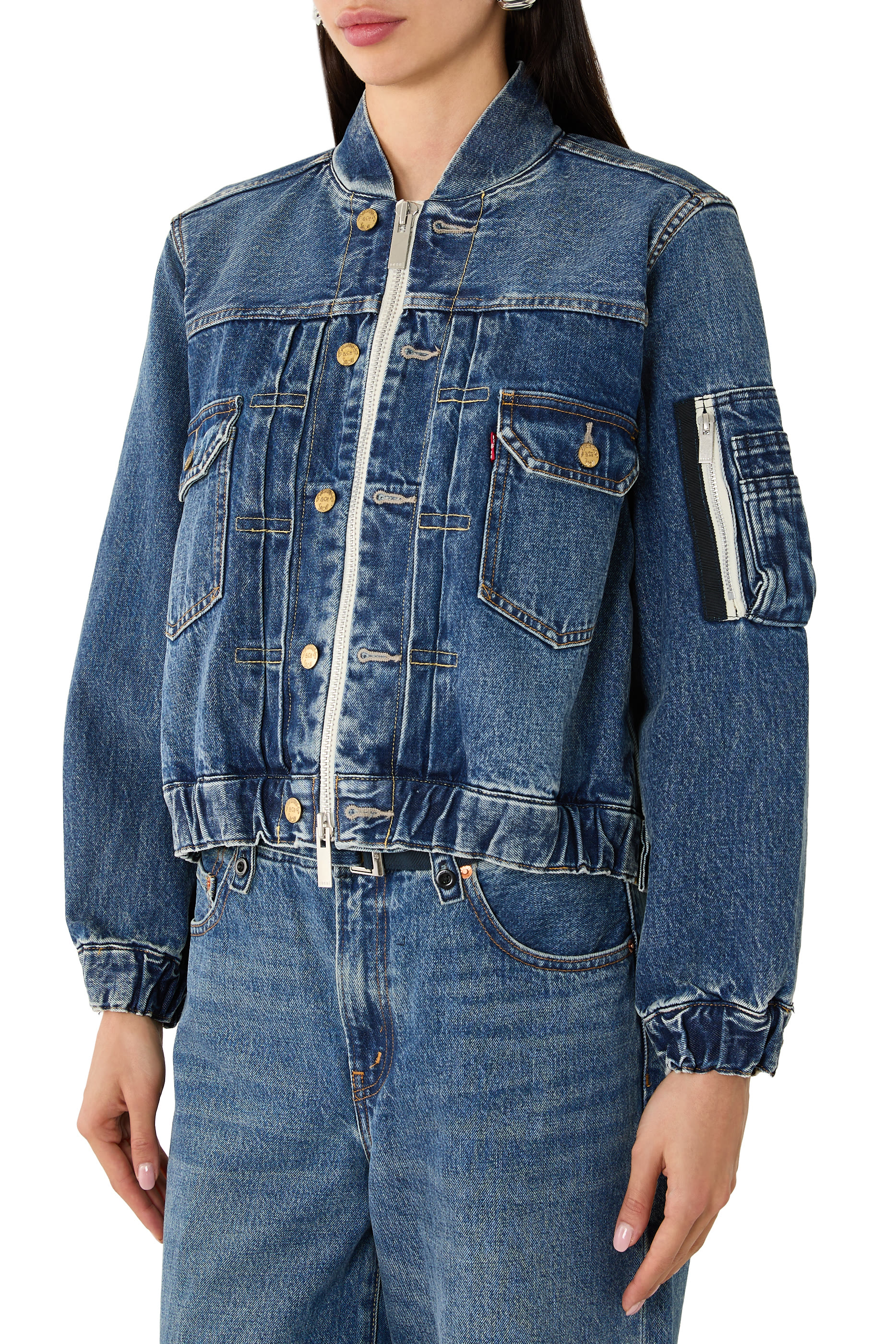 Washed Denim Blouson Jacket