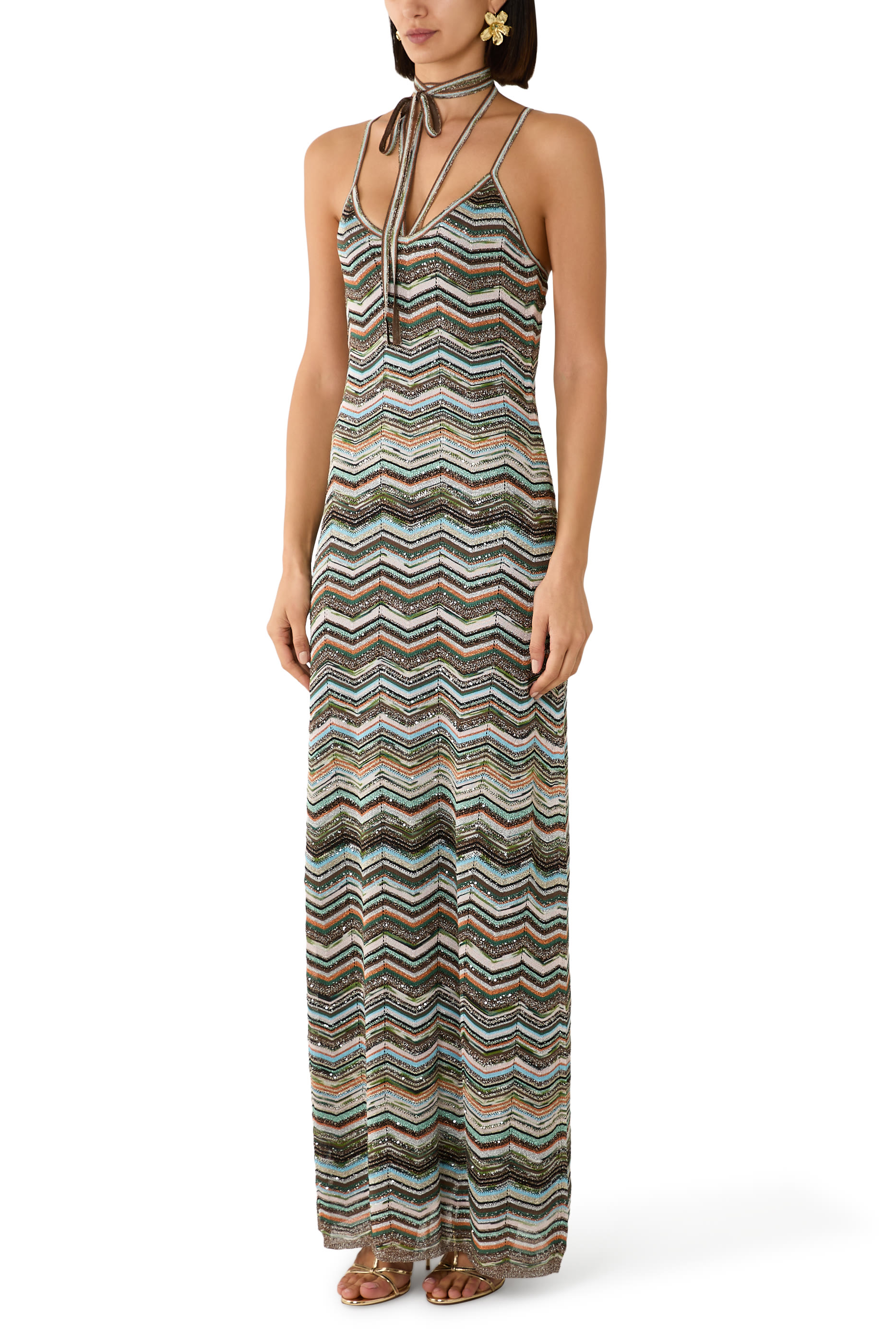 Chevron Sequinned Maxi Dress