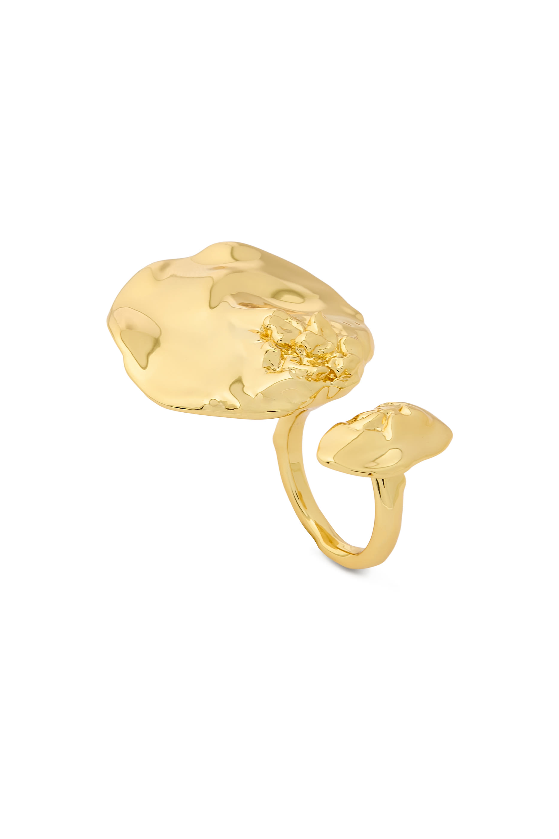 Brut Gold Double Disc Ring, 14K Gold-Plated Brass