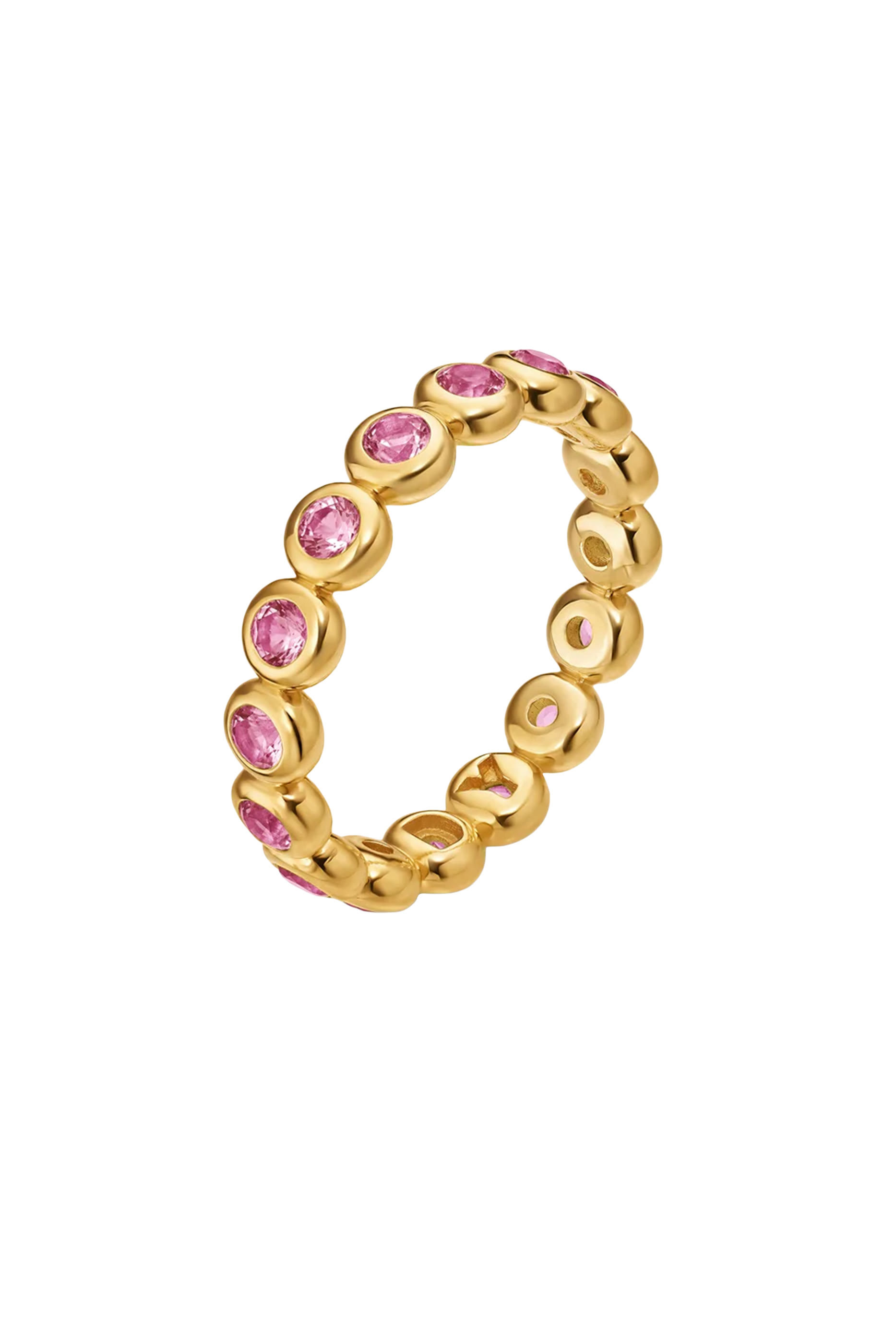 Bezel Set Band Ring, 18K Yellow Gold with Pink Tourmalines