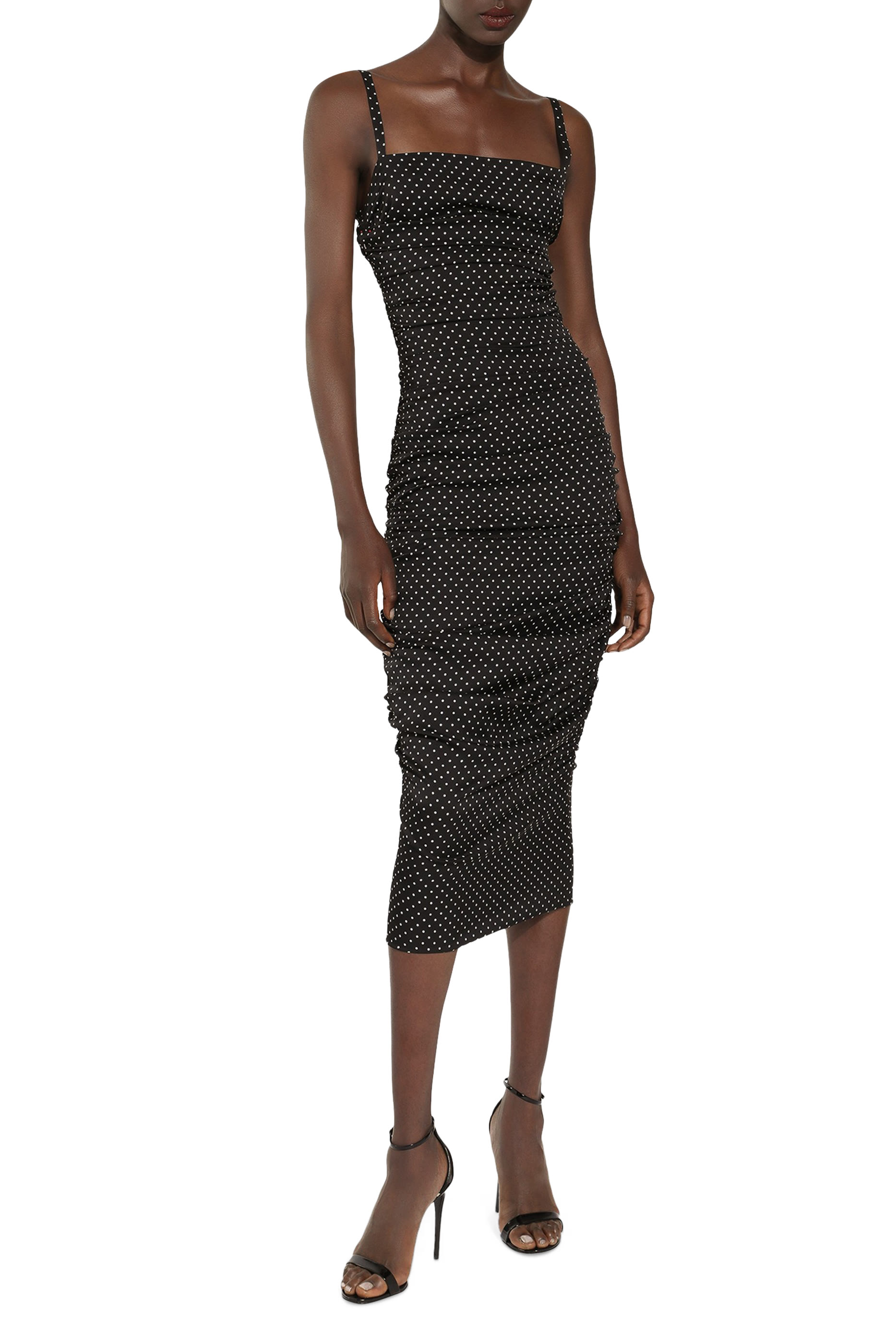 Charmeuse Sheath Dress with Micro Polka-Dot Print