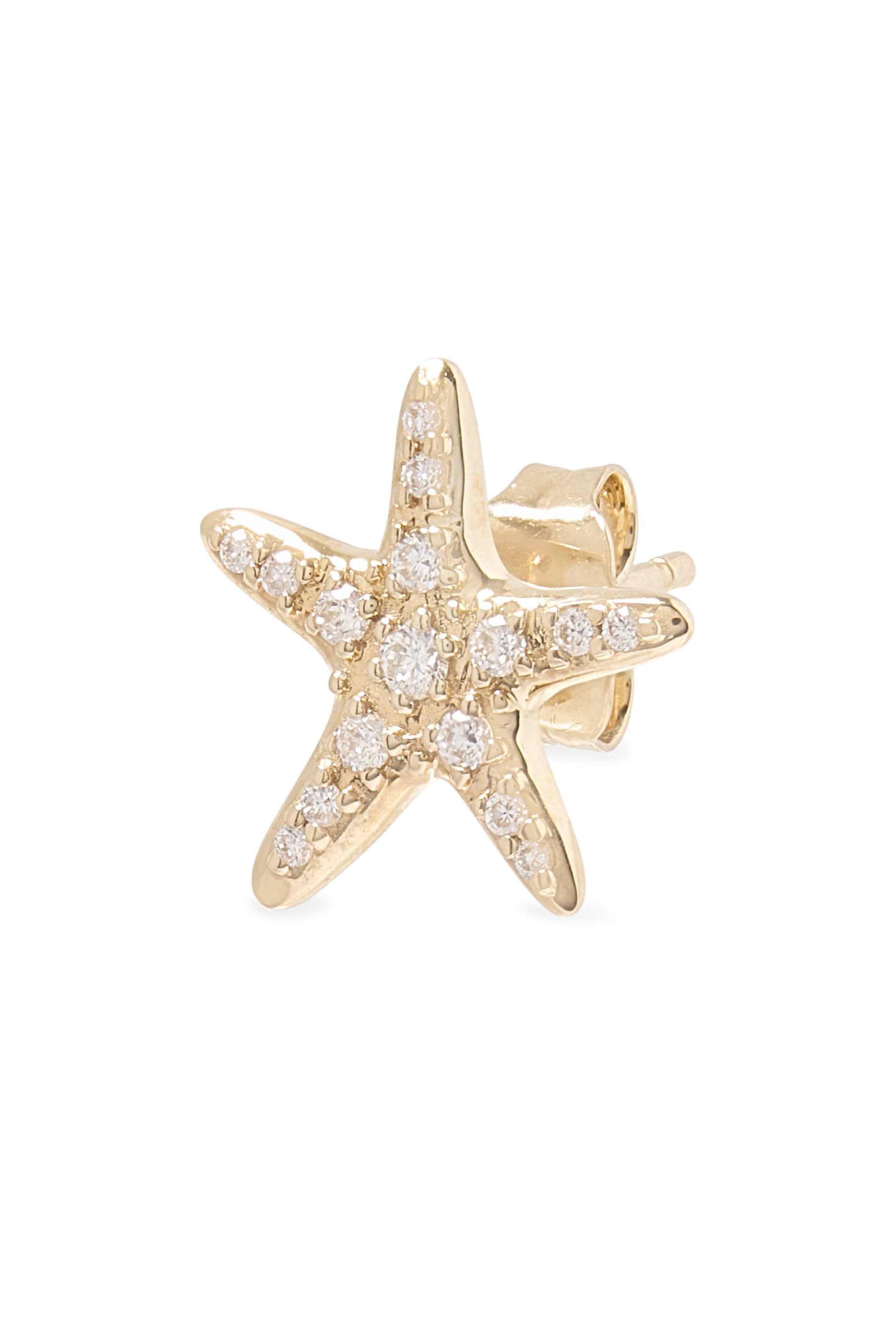 Starfish Single Stud Earring, 14k Yellow Gold & Diamonds