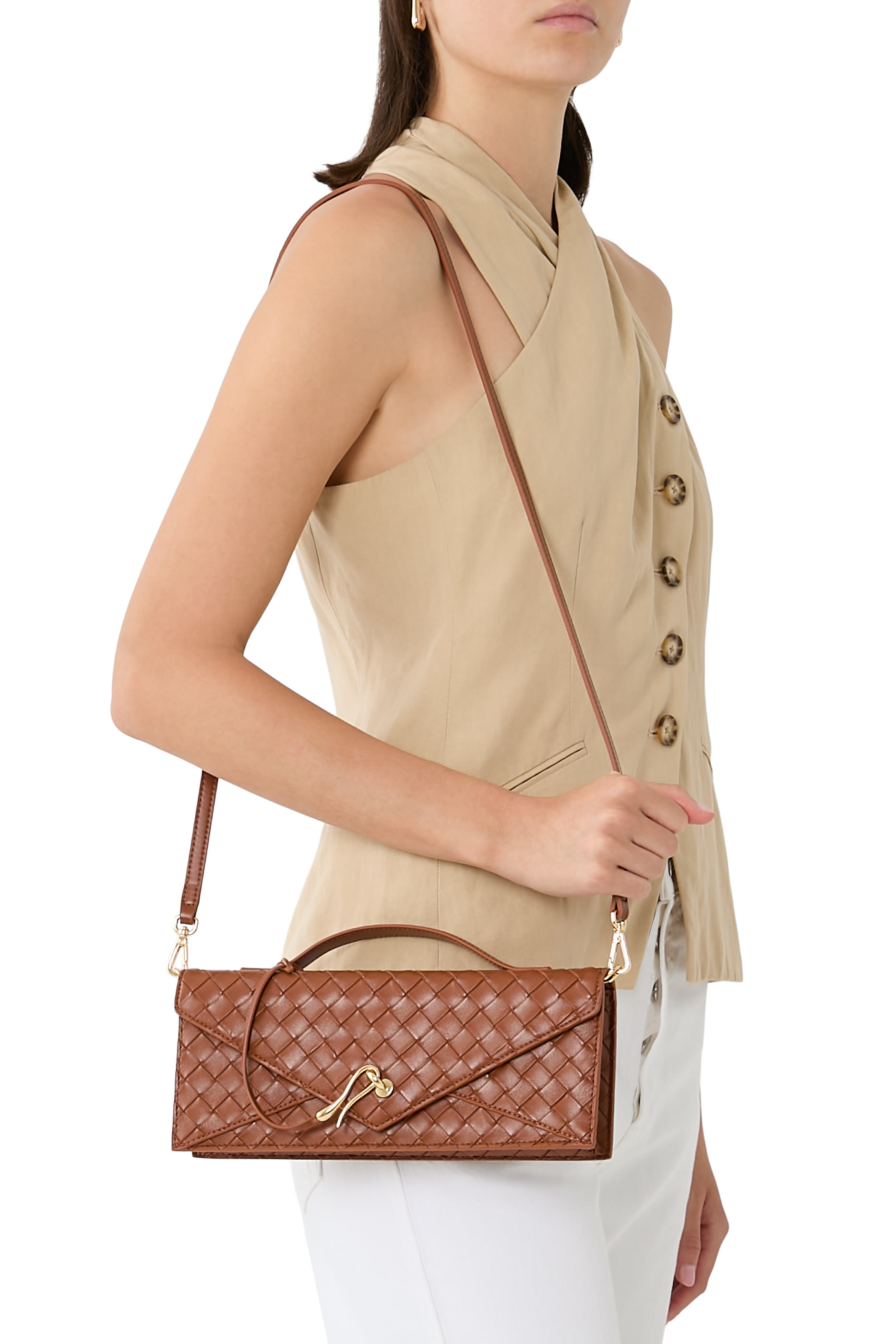  Celeste Woven Textured Envelope Top Handle Bag 