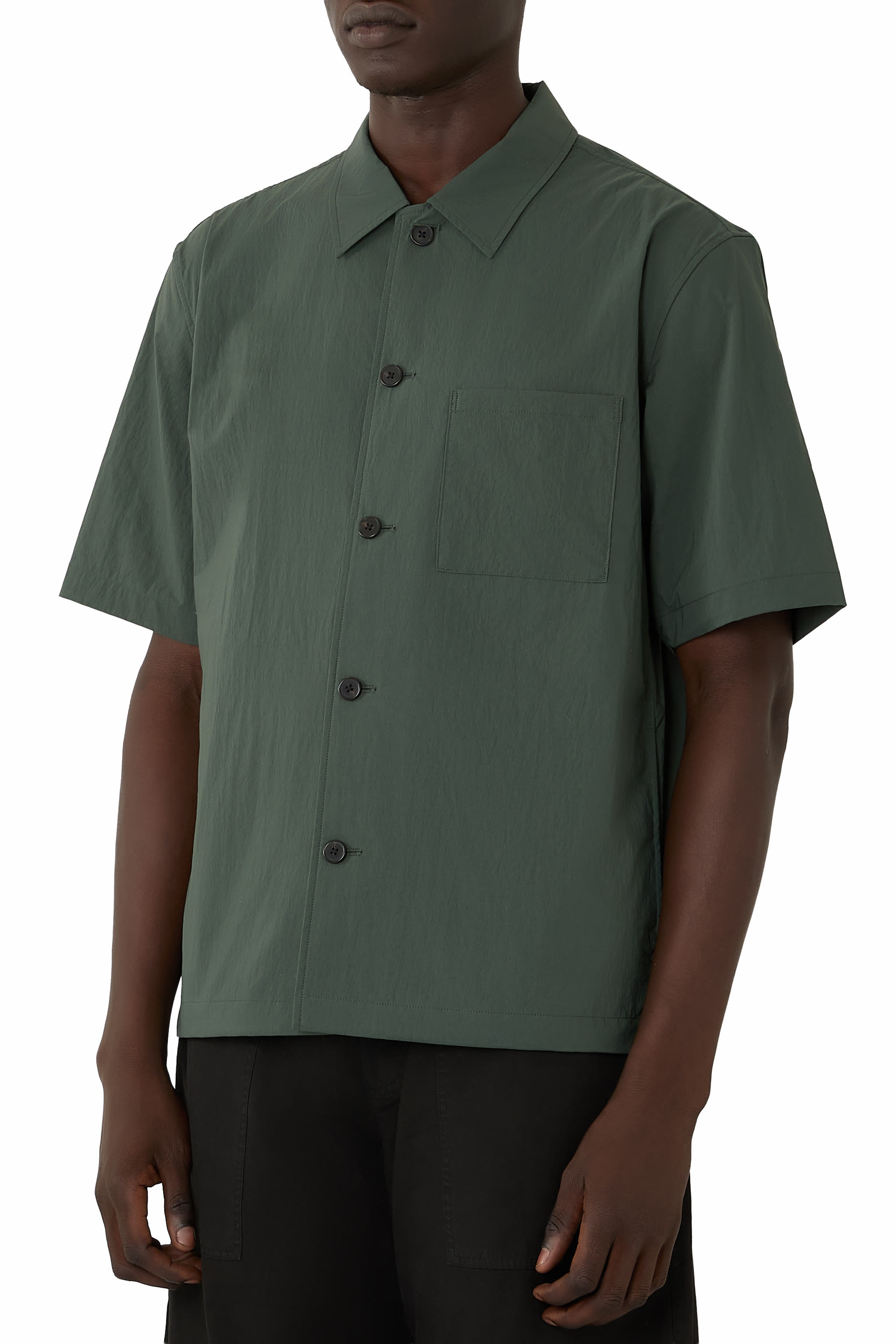 Short-Sleeve Overshirt  in Textured Nylon