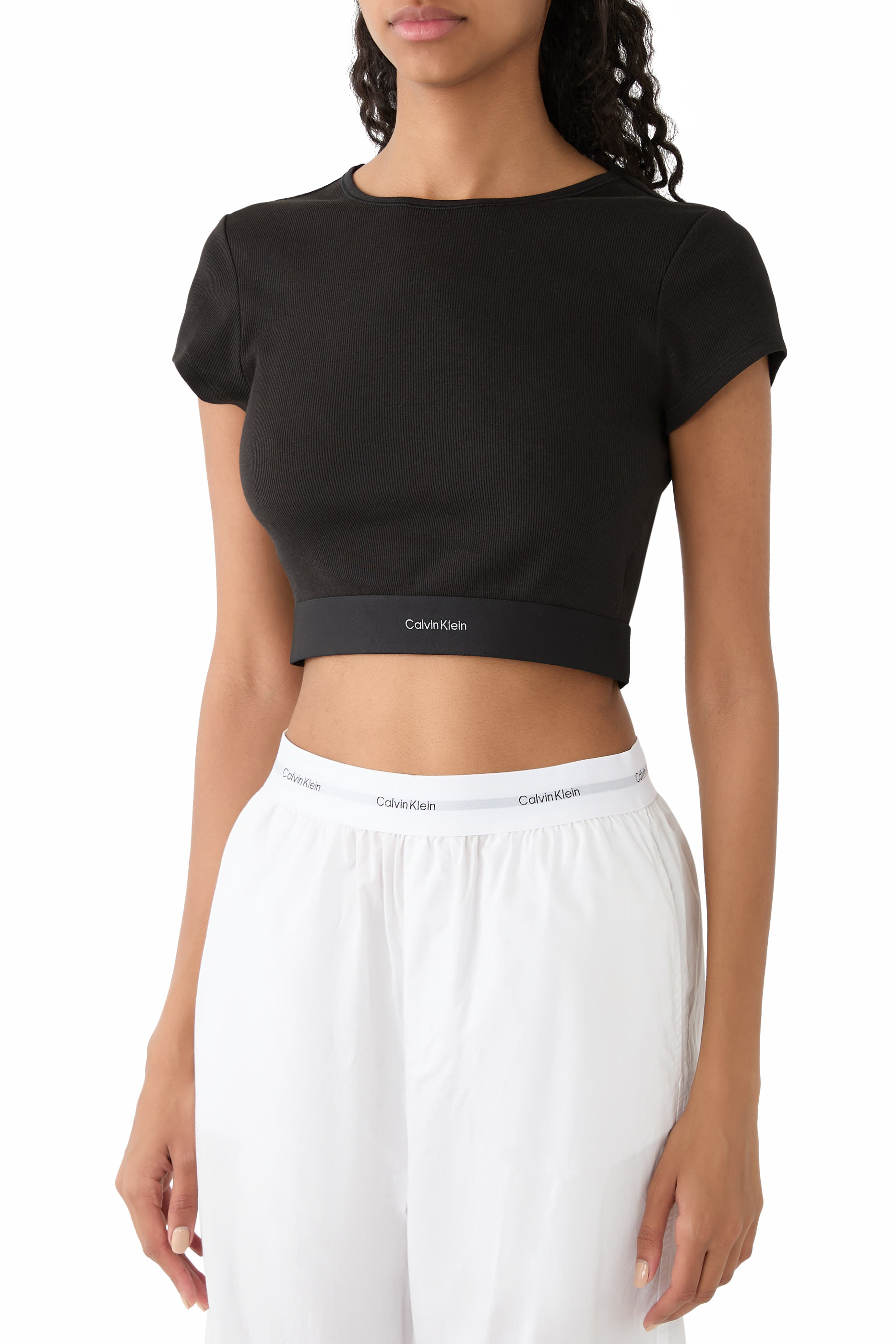 Cropped Lounge T-shirt - Cotton Stretch Rib