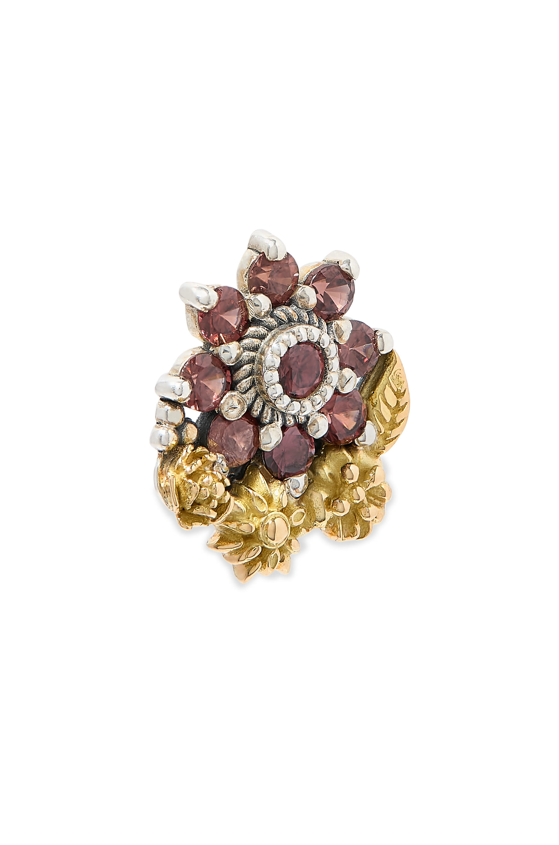 Mismatched Floral Earrings, 18K Yellow Gold with Sterling Silver &  Zircon 