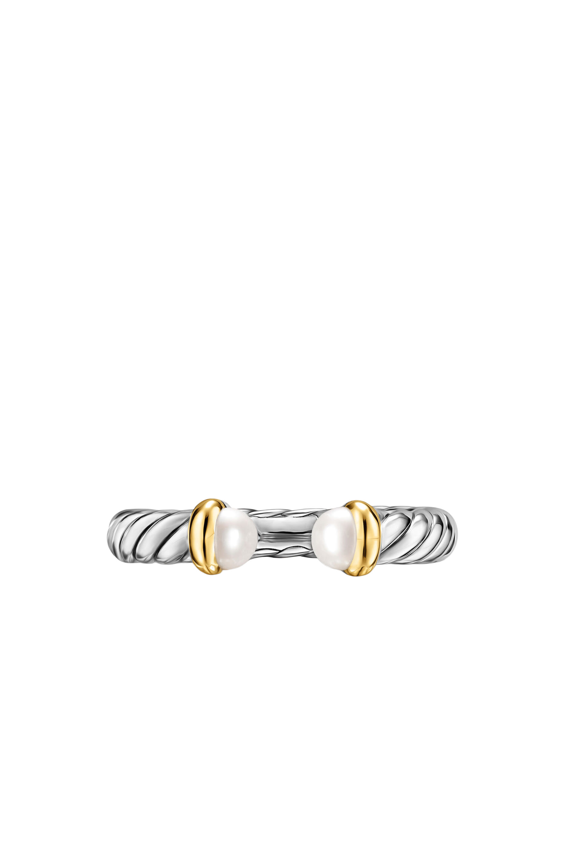 Petite Cable Open Ring, Sterling Silver with 14K Yellow Gold & Pearls