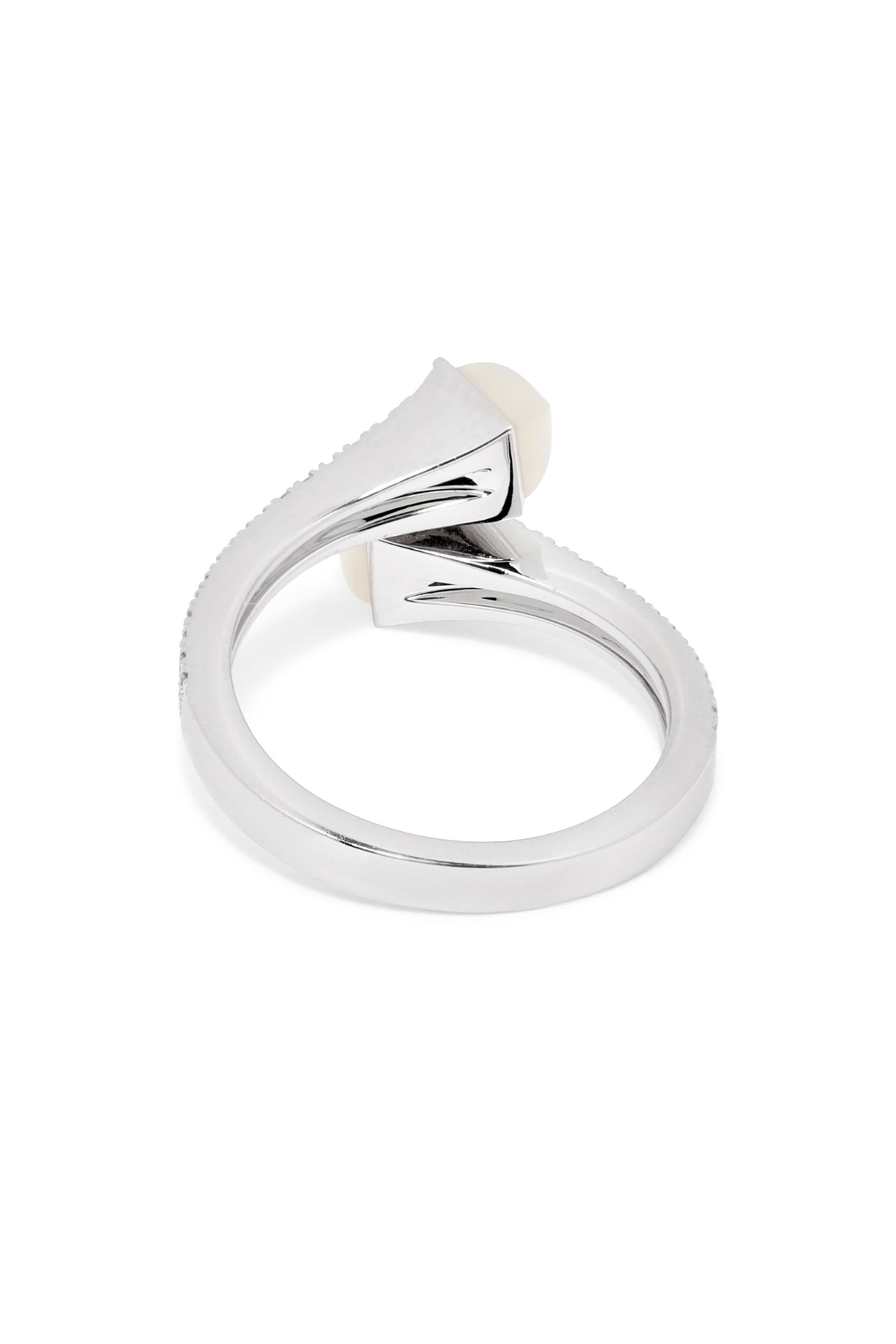 Cleo Diamond Slim Ring, 18K White Gold, Diamonds & Moonstone