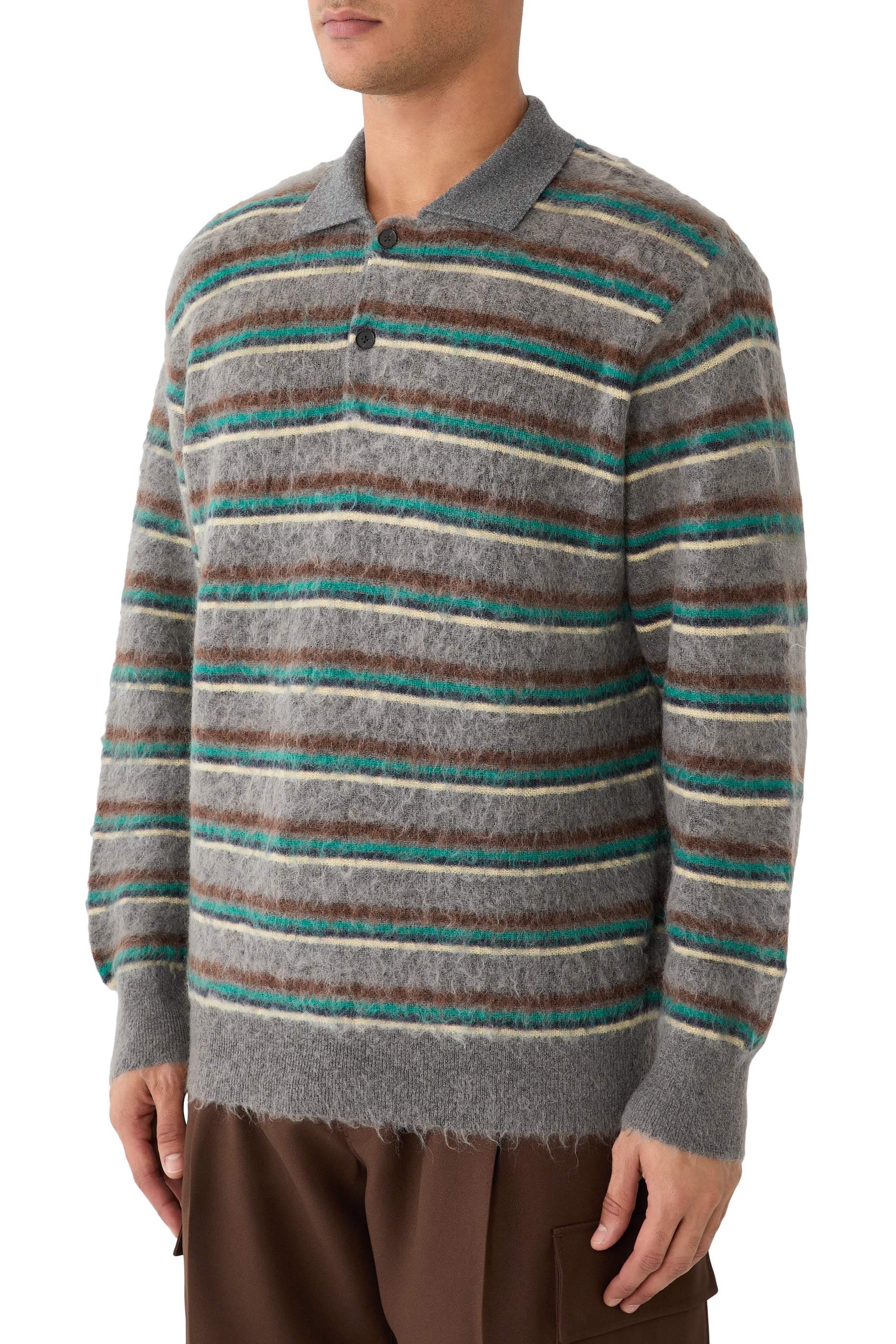 Kid Mohair Ribbed Knit Polo