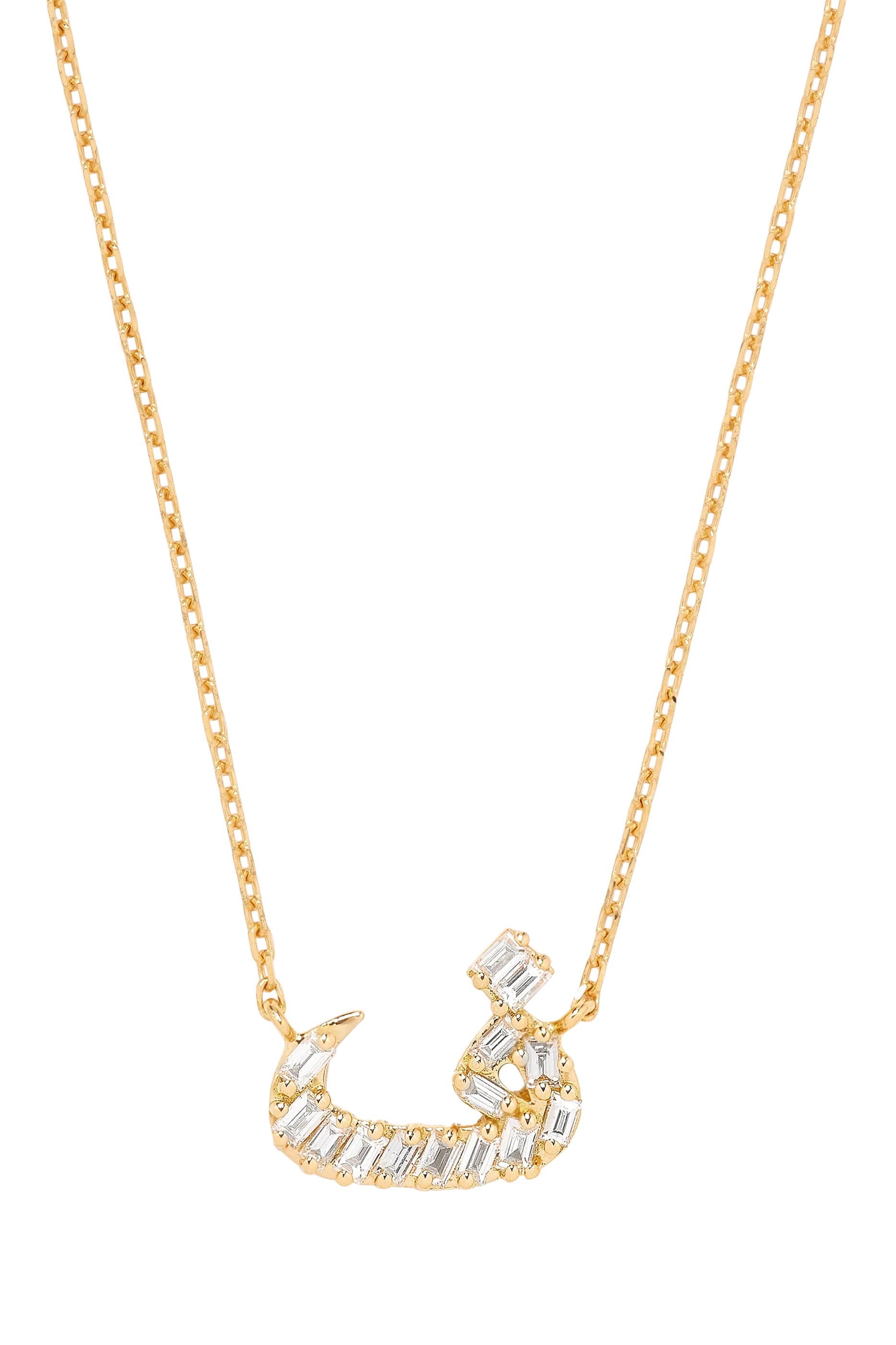 Oula XS Letter Faa Necklace, 18K Yellow Gold & Baguette Diamonds
