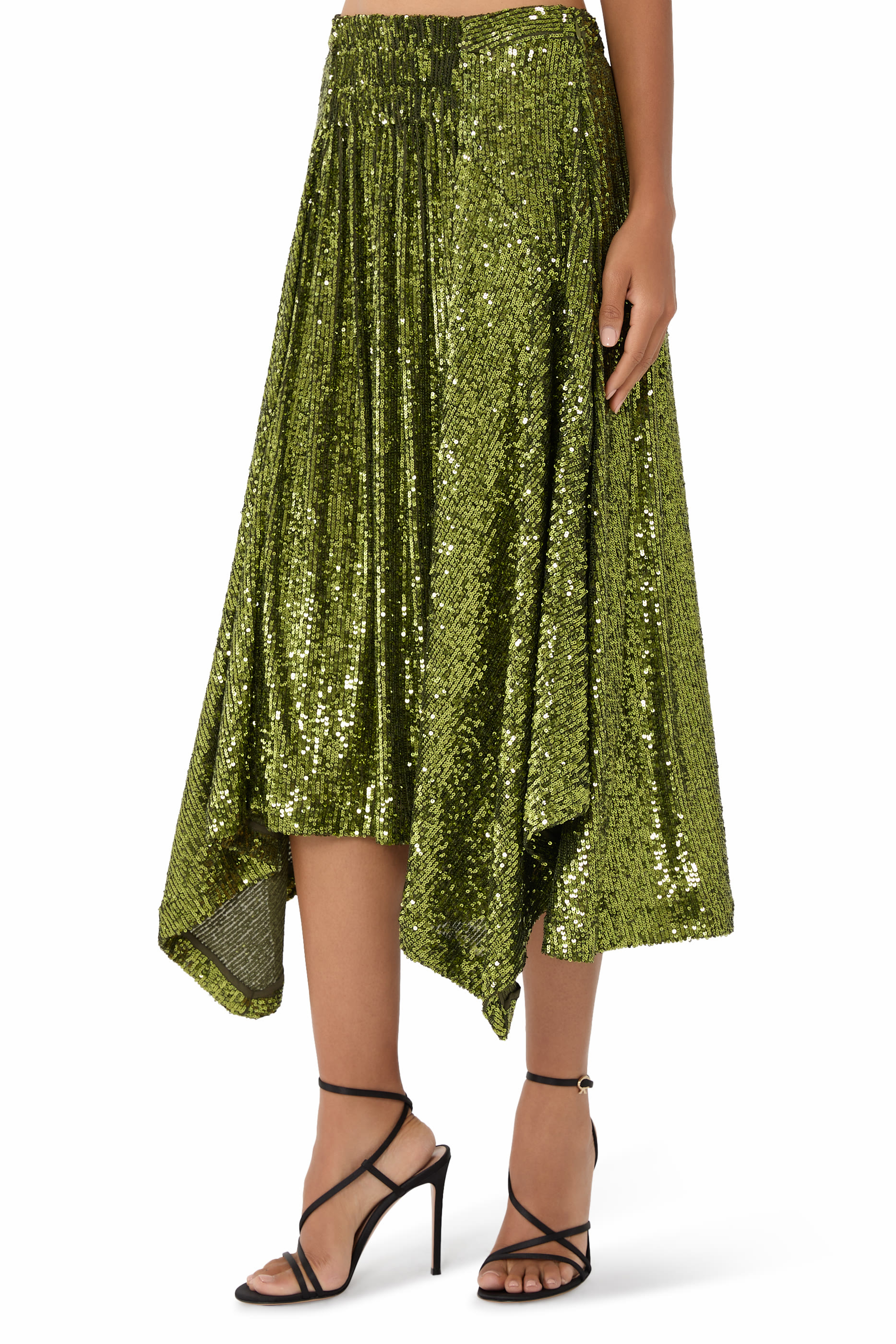 Asymmetric Sequined Midi Skirt 
