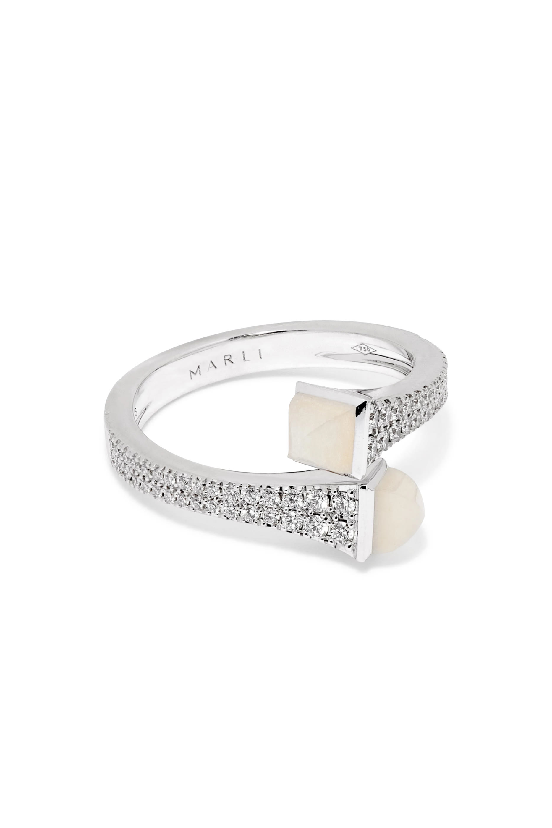 Cleo Diamond Slim Ring, 18K White Gold, Diamonds & Moonstone