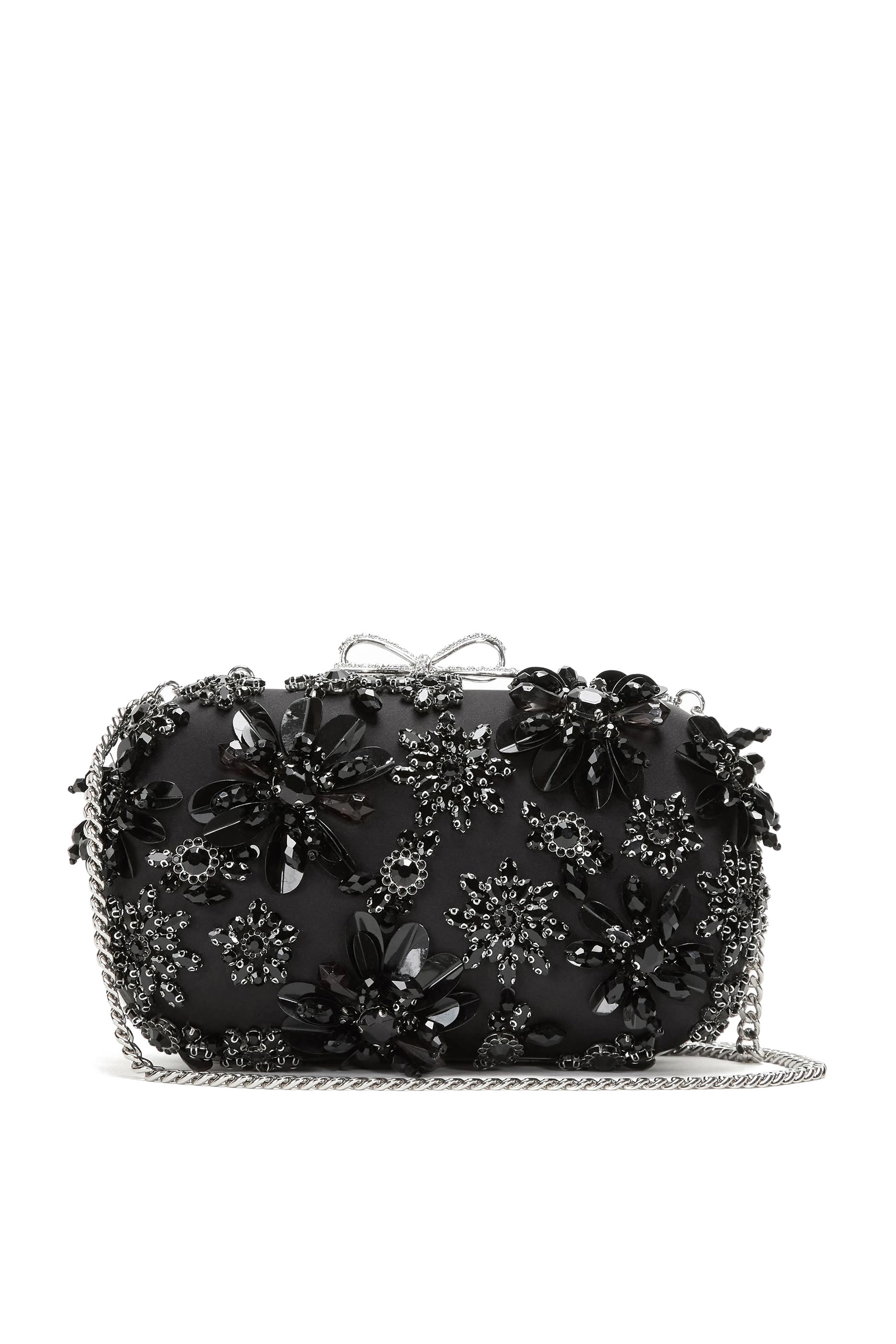 Satin Floral Crystal Clutch Bag