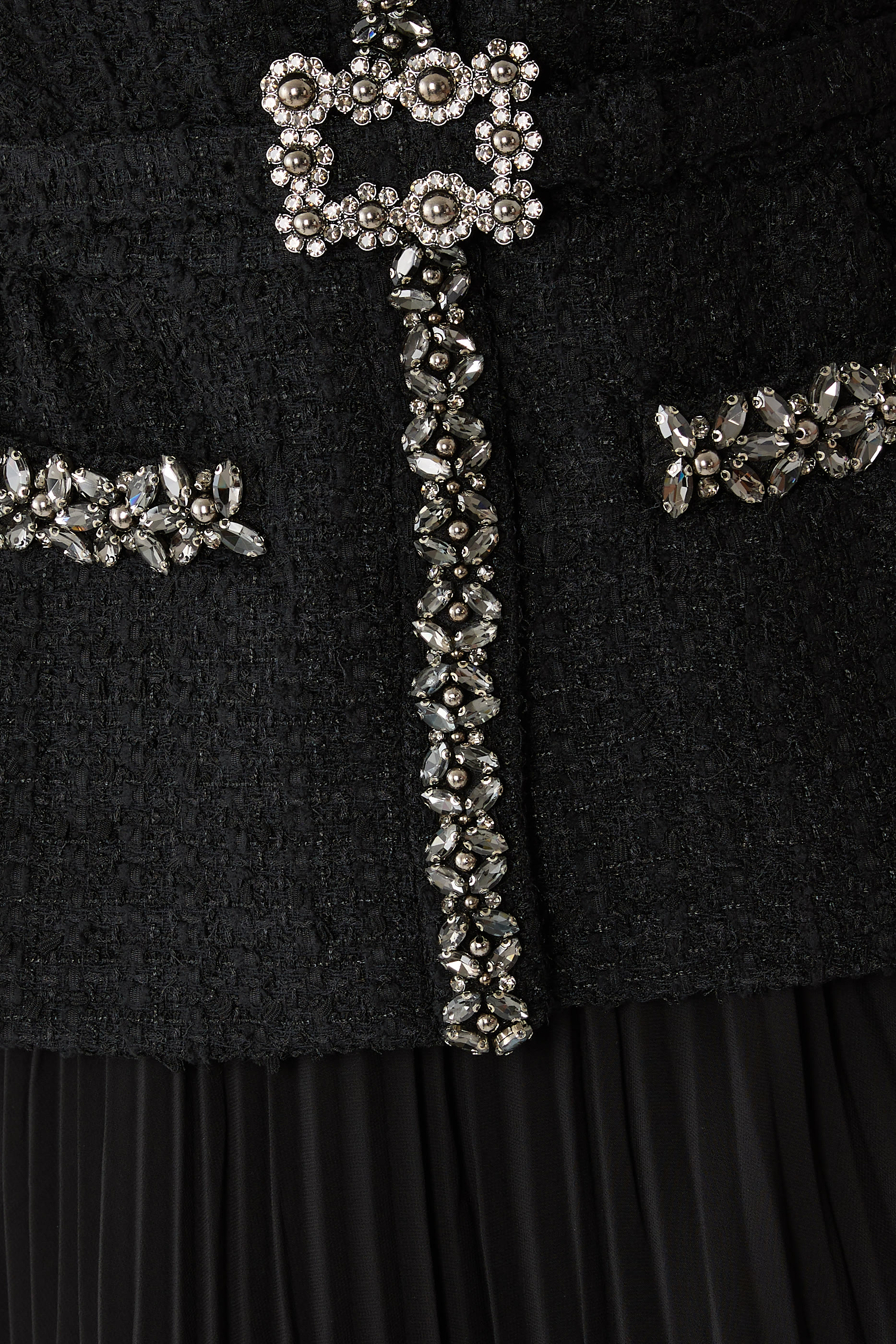 Boucle Crystal Trim Chiffon Midi Dress