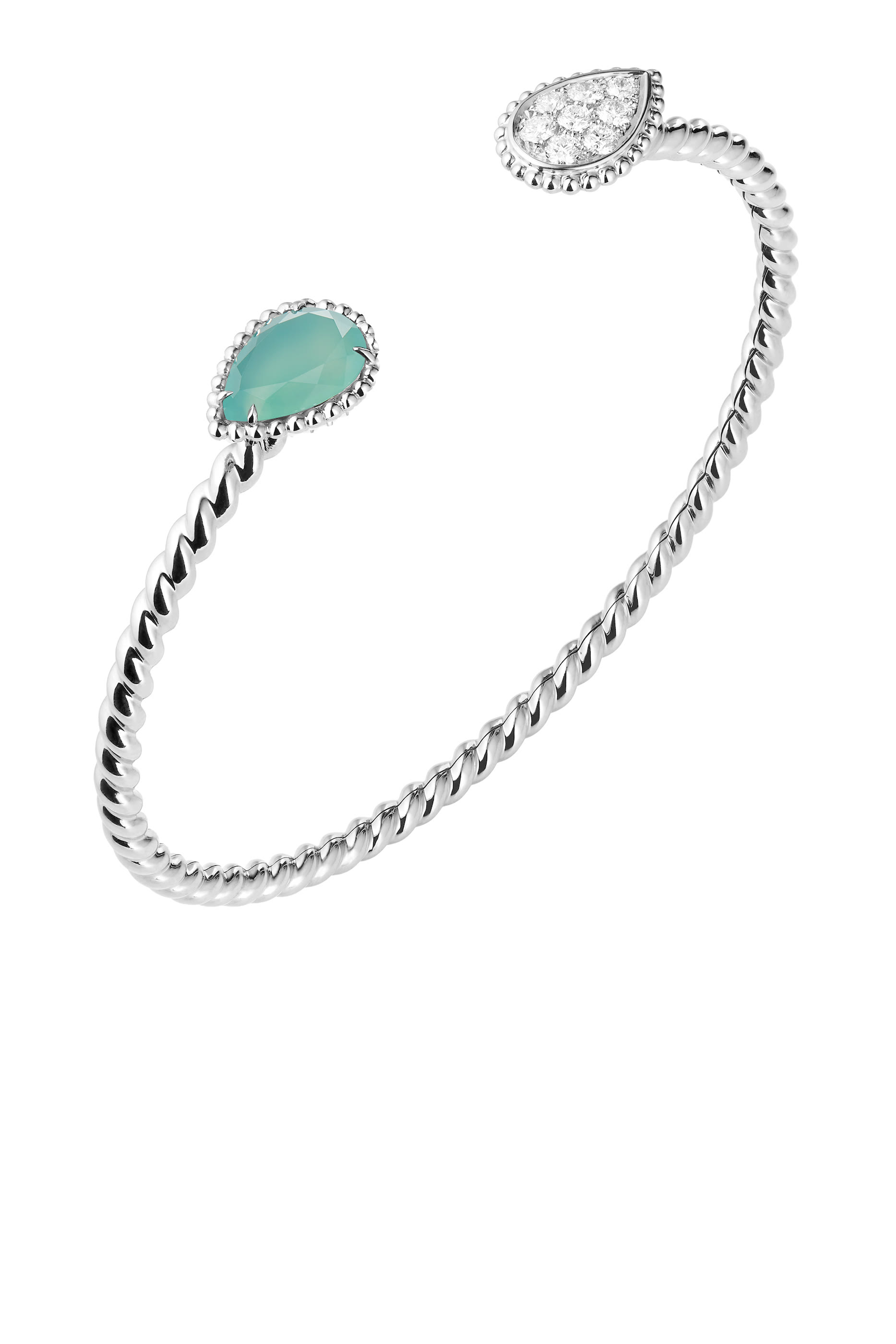 Serpent Bohème Double Motif Bracelet, Set With An Aquaprase, Paved With Diamonds, 18k White Gold