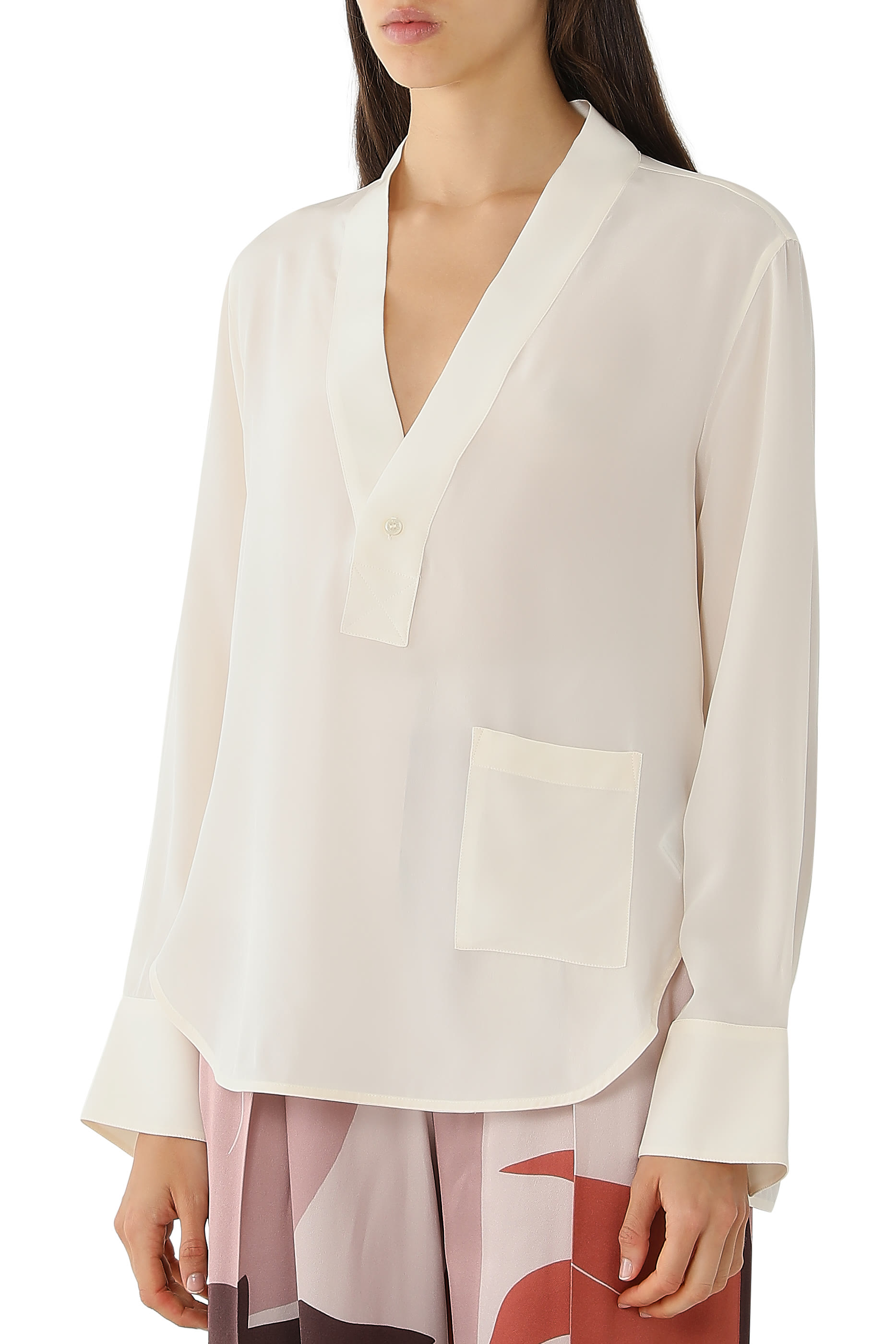Asymmetric-Back V-Neck Blouse