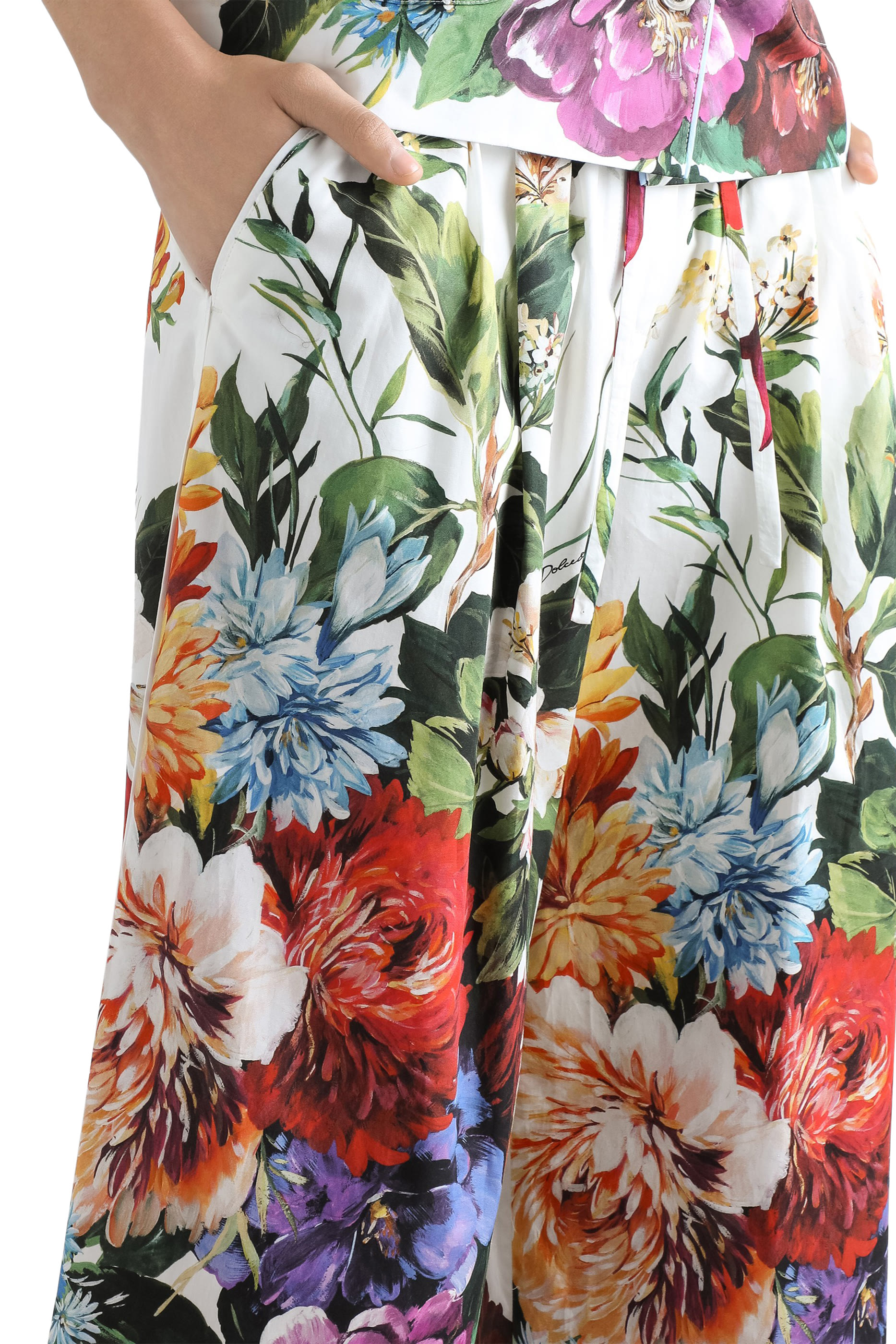 Flower Bouquet-Print Poplin Trousers
