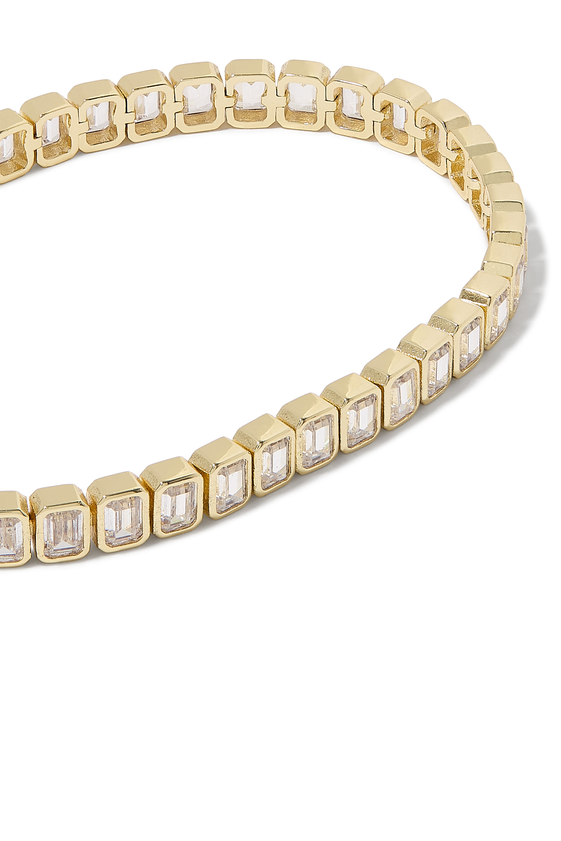  Emerald Cut Baguette Tennis Bracelet, 14ct Vermeil on Sterling Silver & AAAA+ Grade Cubic Zirconia