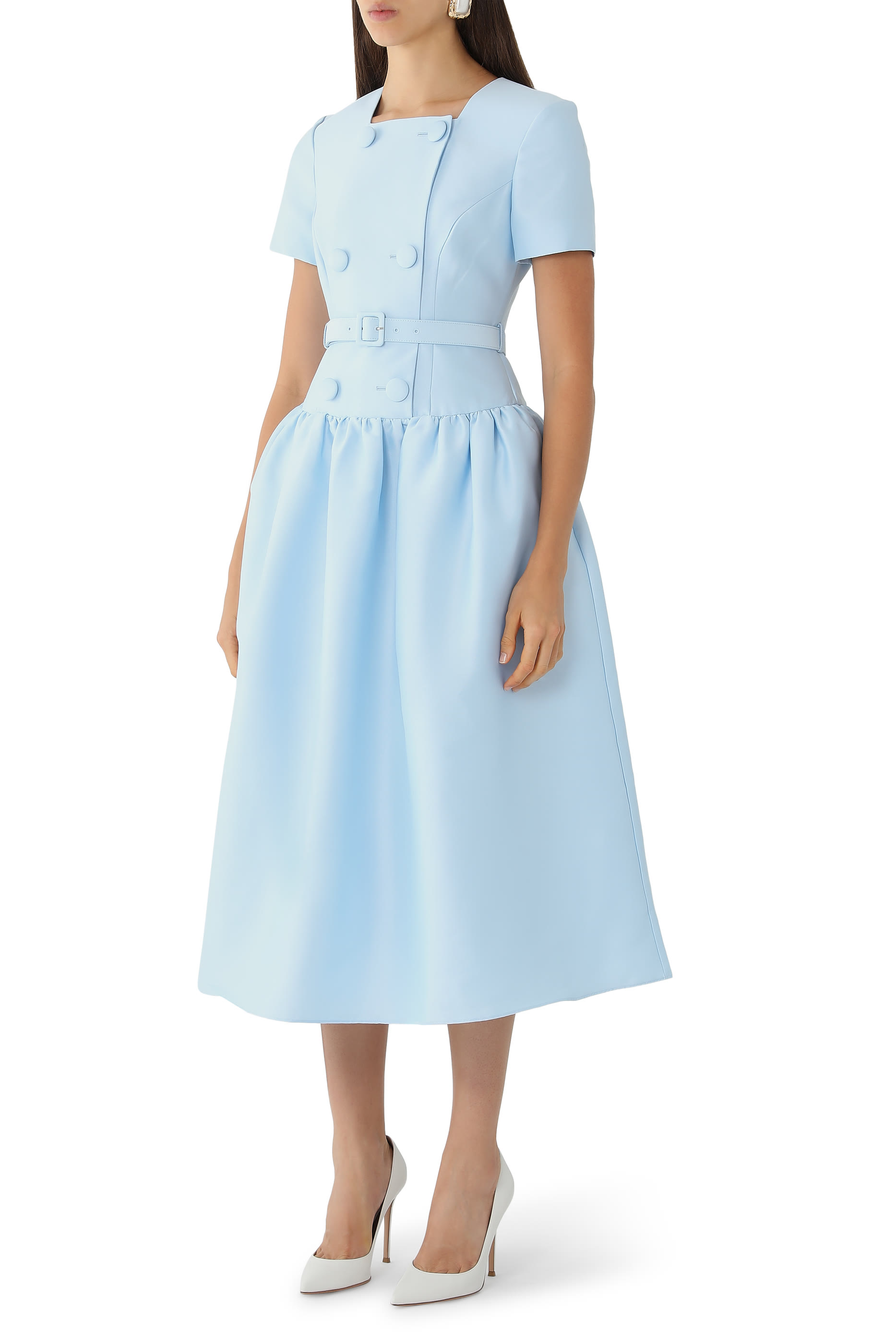 Button Front Taffeta Midi Dress