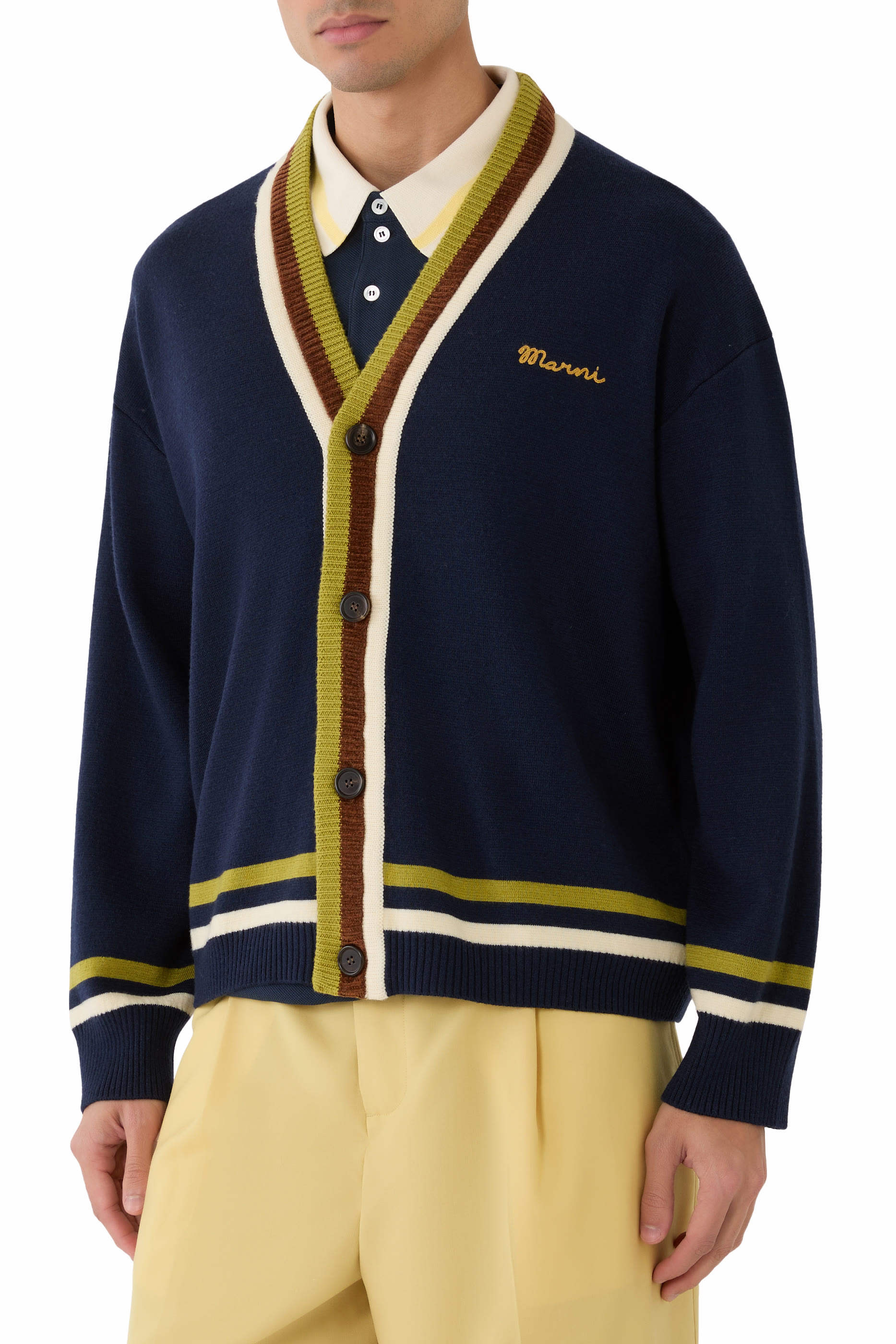 Logo Embroidered Striped Cardigan