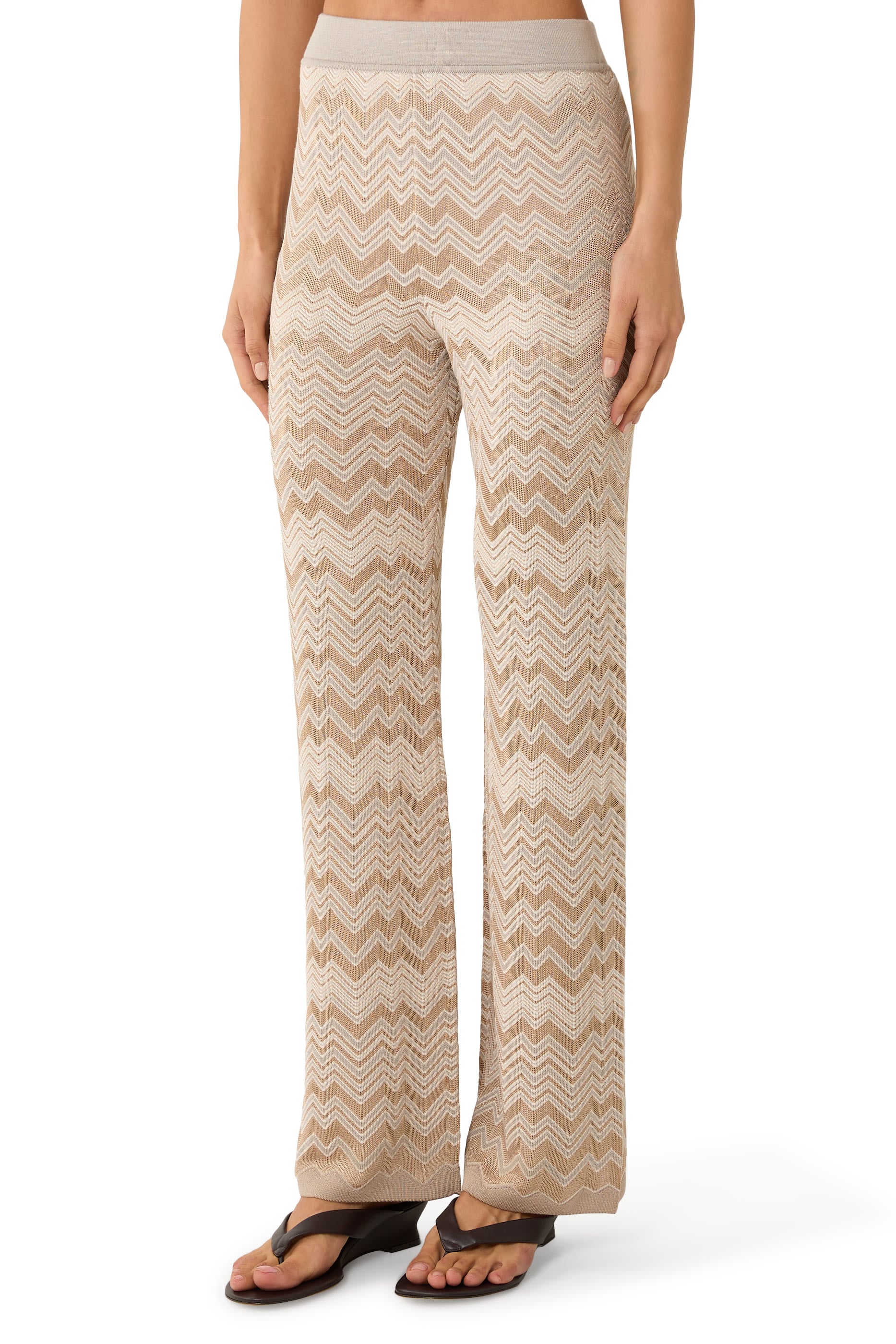 Tonal Chevron Flared Pants