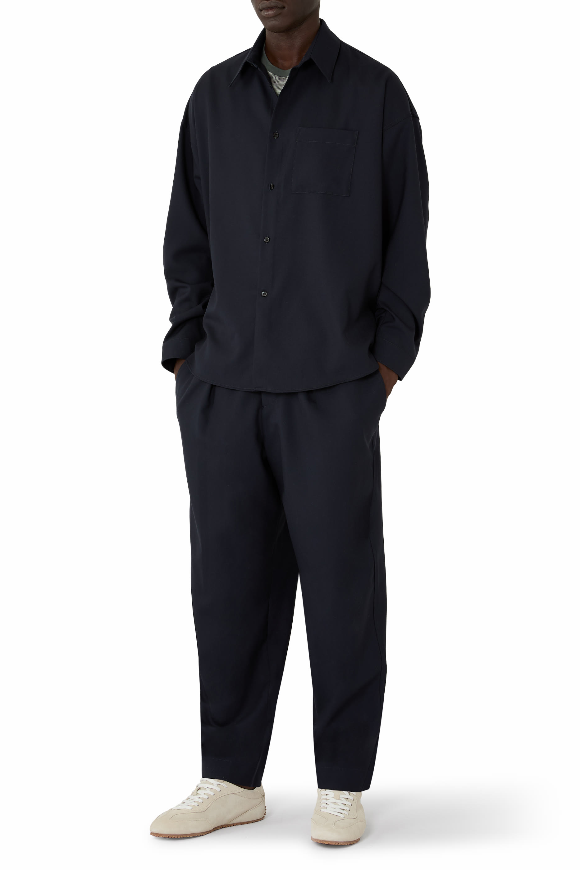 Tropical Wool Trousers with Drawstring Waist