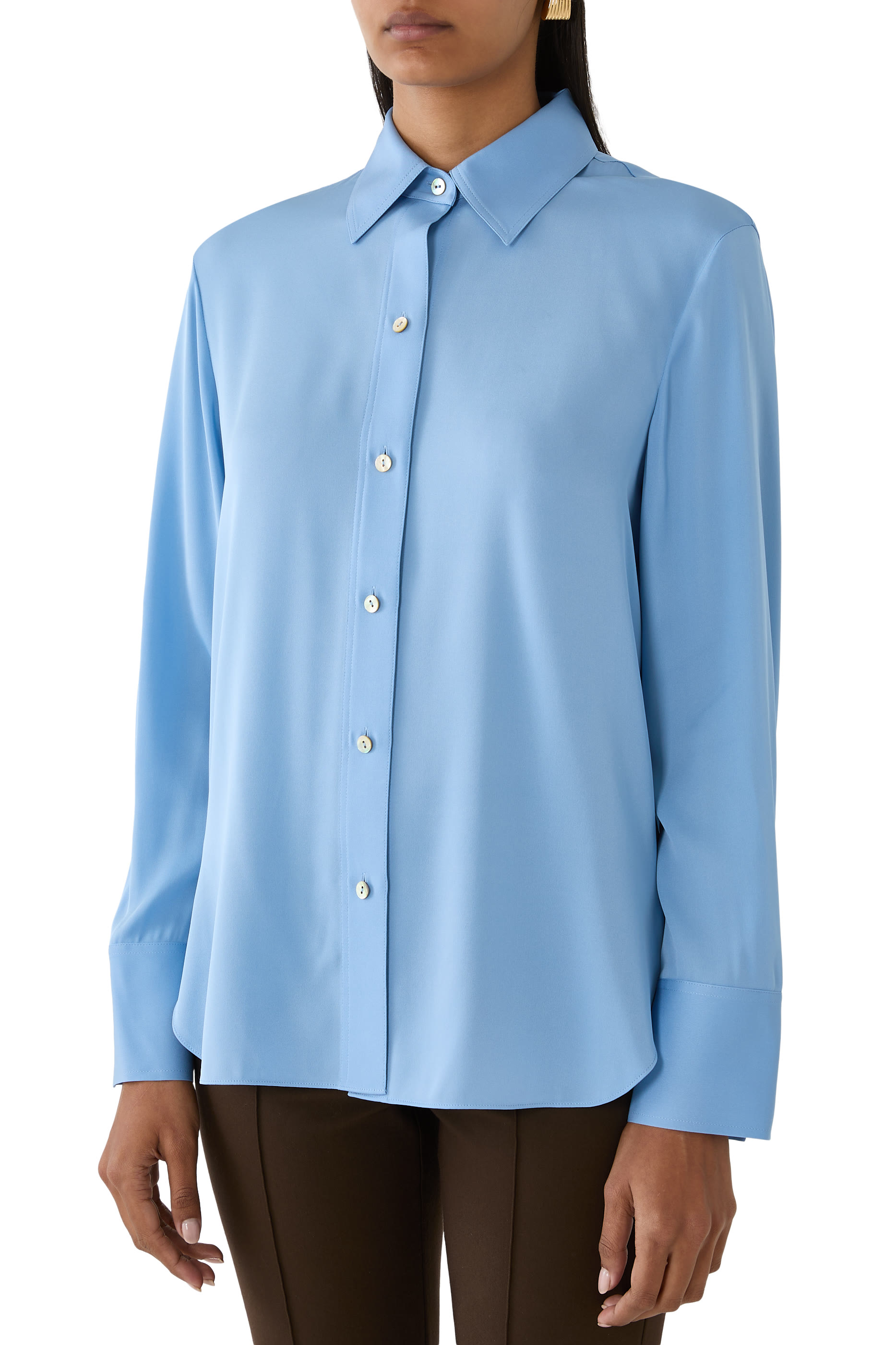 Stretch-Silk Button-Front Blouse 