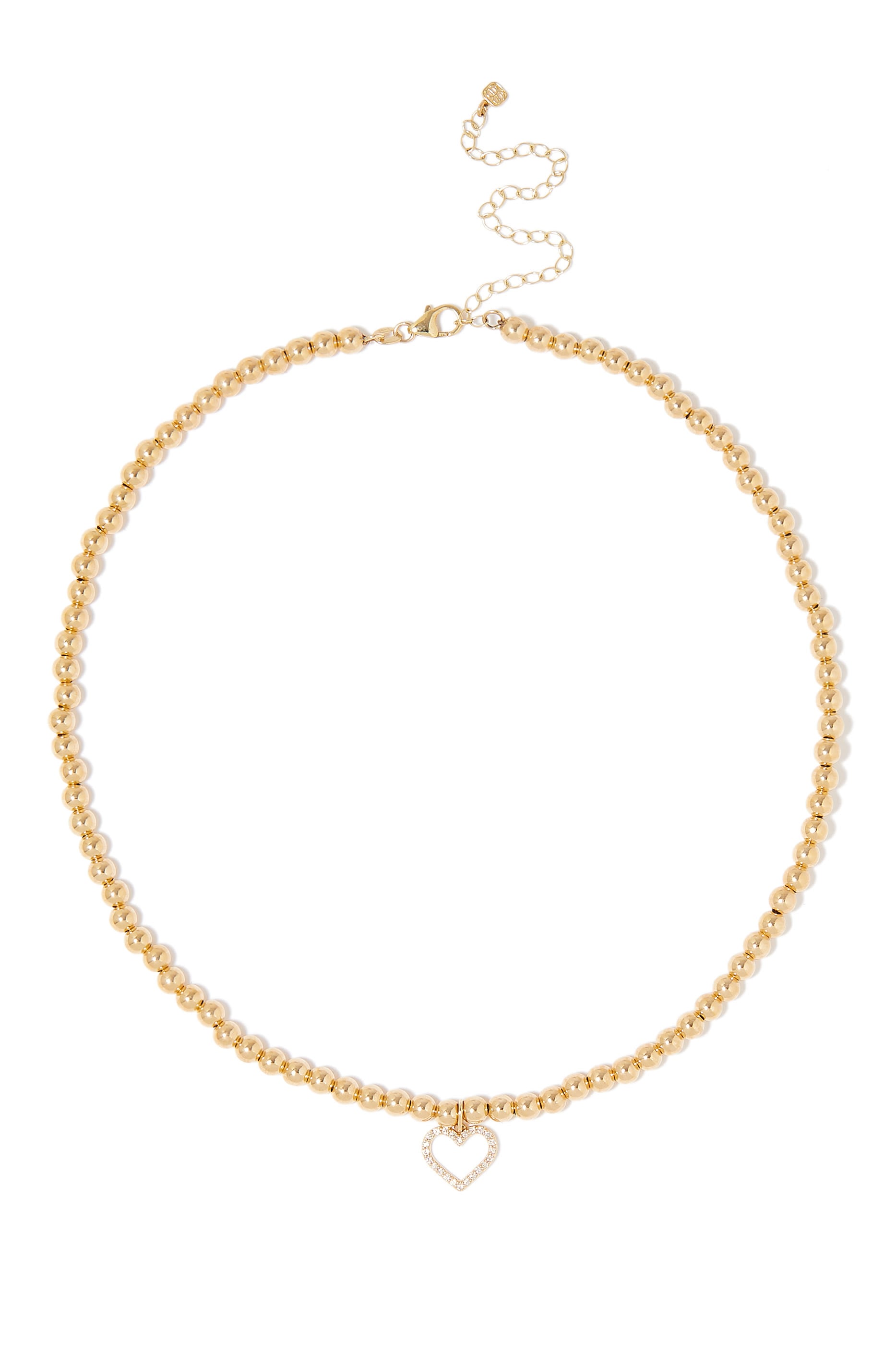 Beaded Heart Choker, 14K Yellow Gold & Diamonds