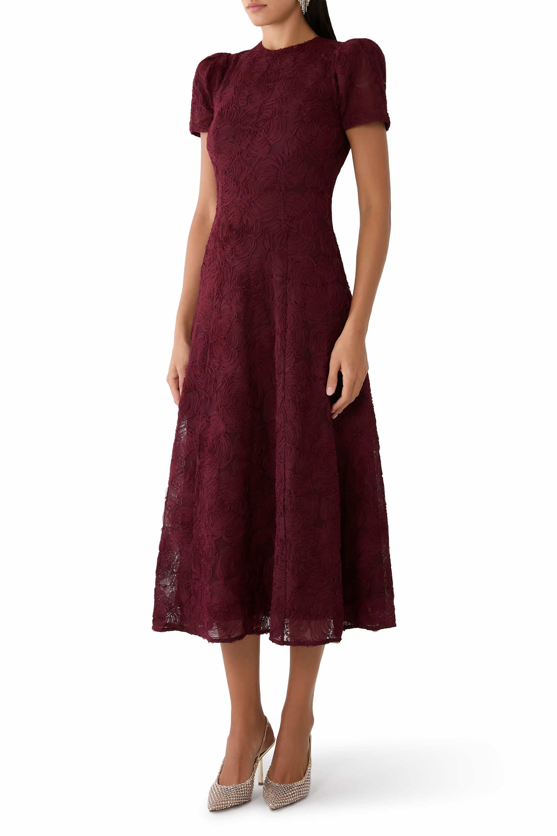 Flower Mesh Flared Dress