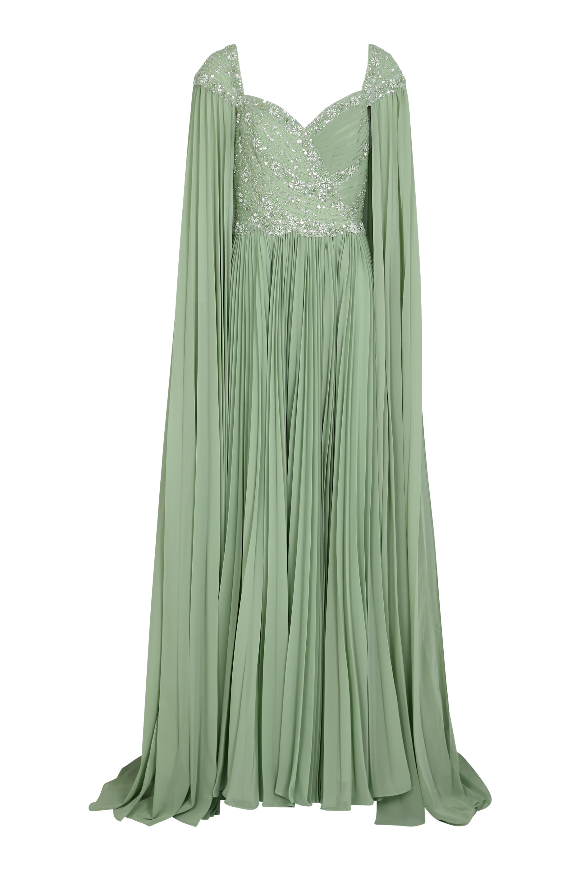 Embellished Chiffon Cape Sleeves A-Line Gown