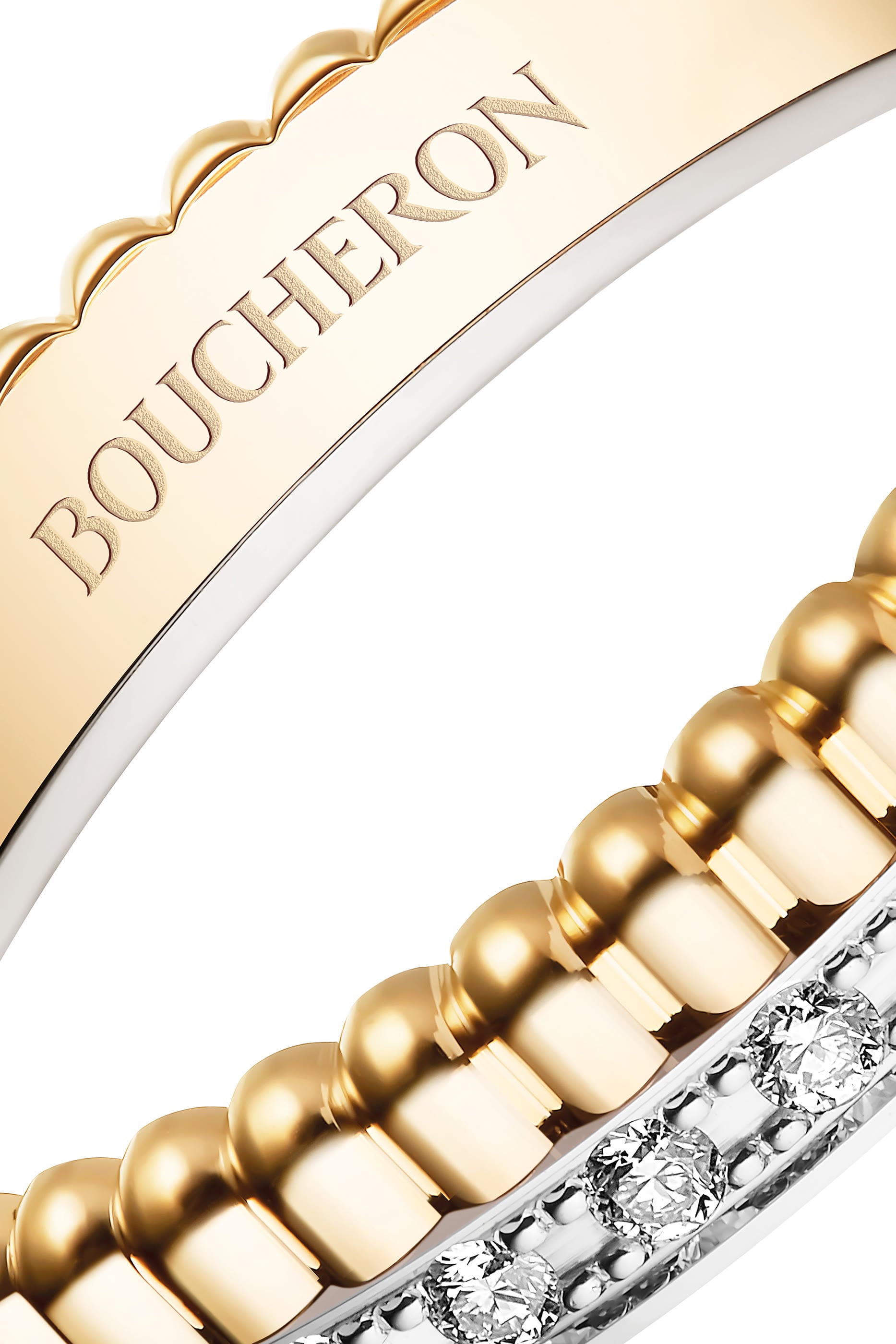 Quatre Radiant Edition Grosgrain Wedding Band, Paved With Diamonds, In Yellow Gold And White Gold