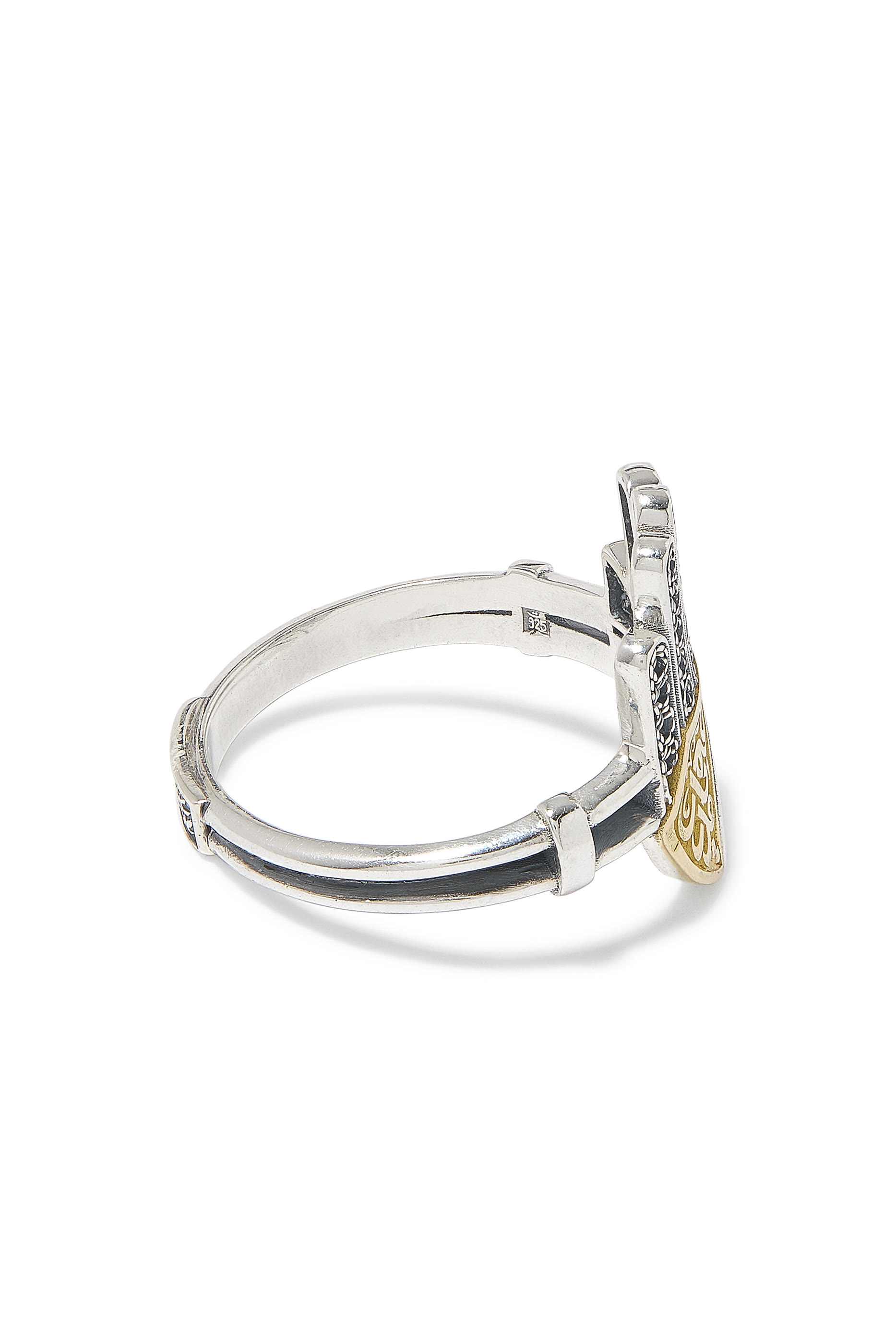 Filigree Kaf Ring, 18K Gold with Sterling Silver & Champagne Diamonds