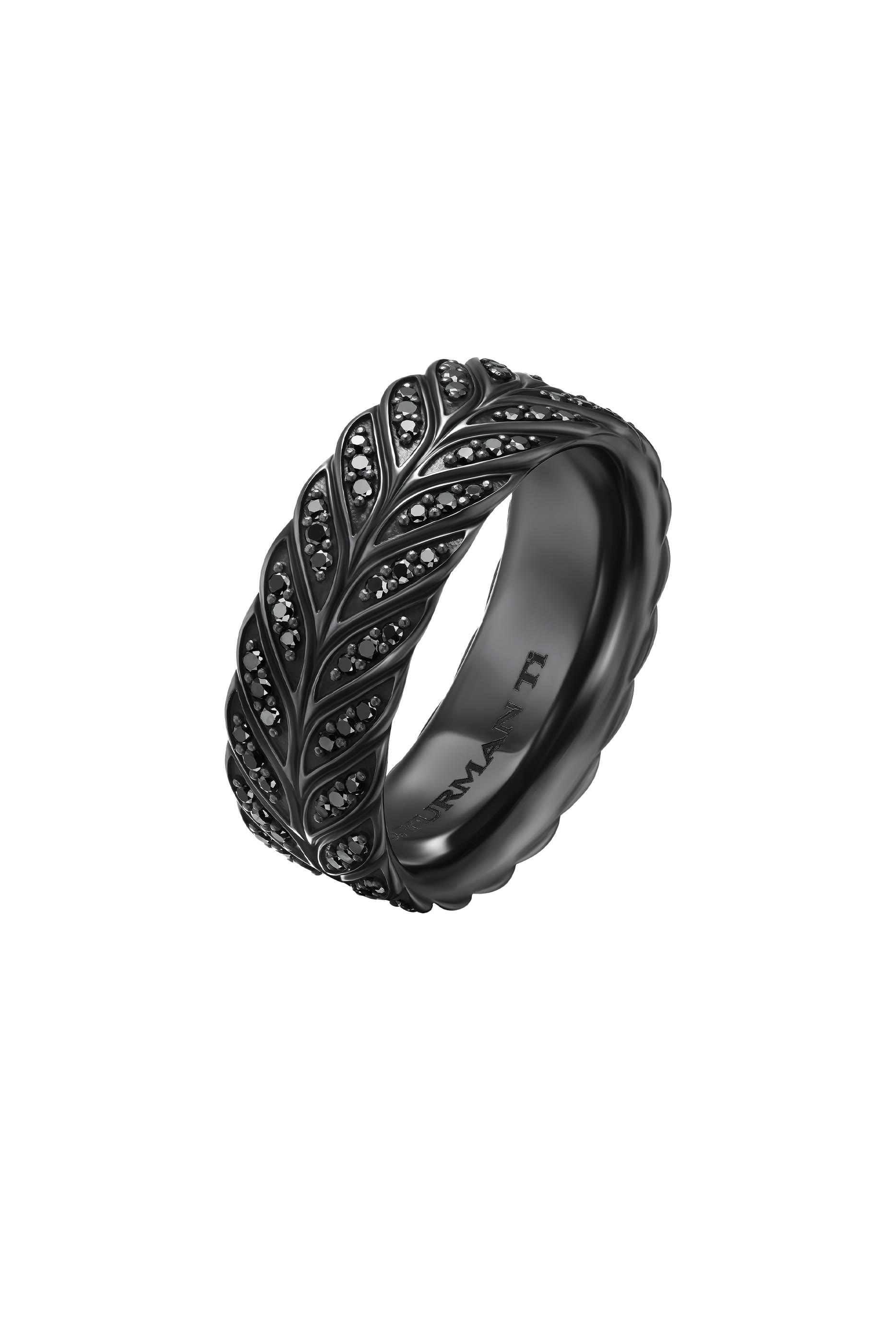 Chevron Pavé Band Ring, Black Titanium & Black Diamonds
