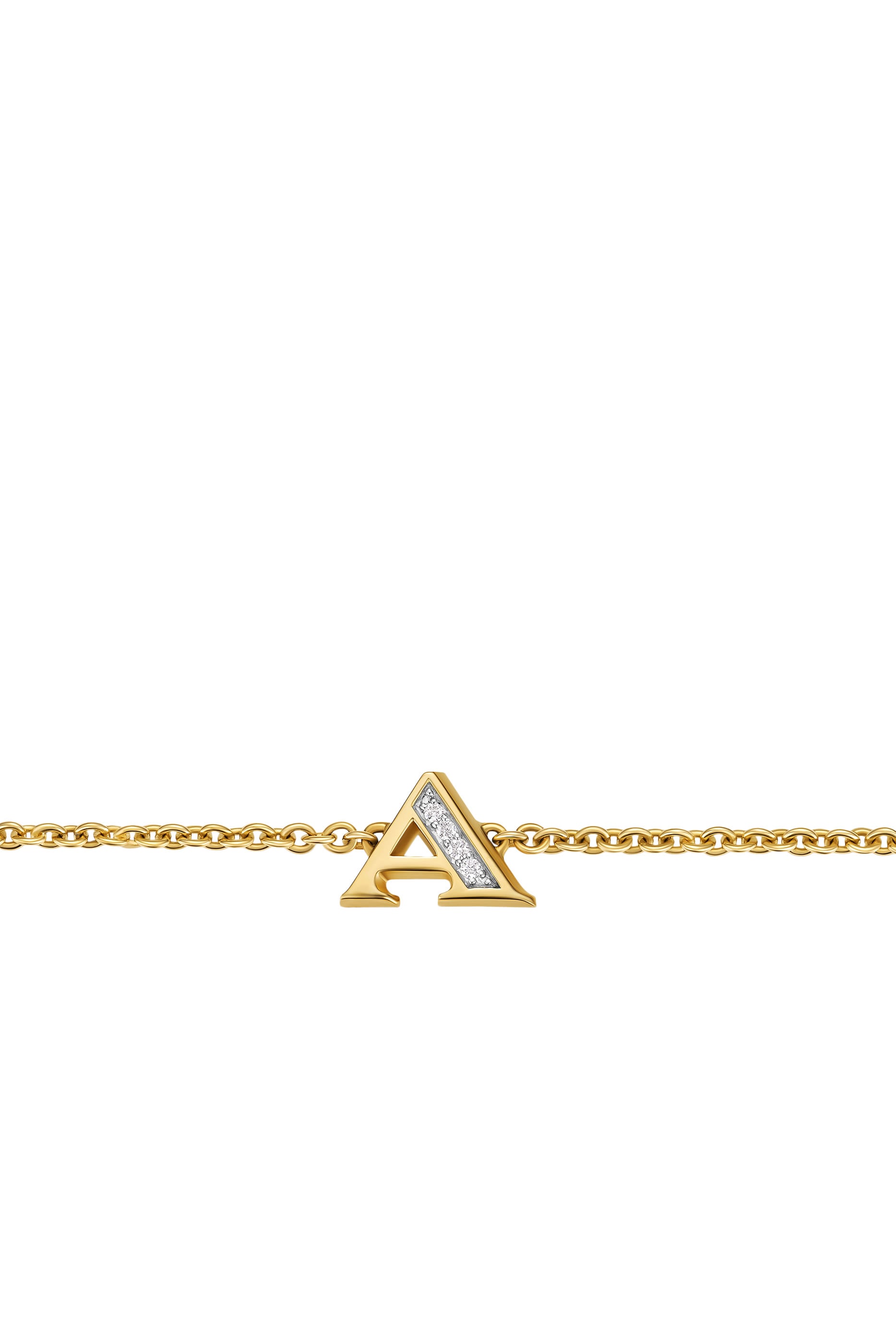 Petite Pavé A Initial Chain Bracelet, 18K Yellow Gold & Diamonds