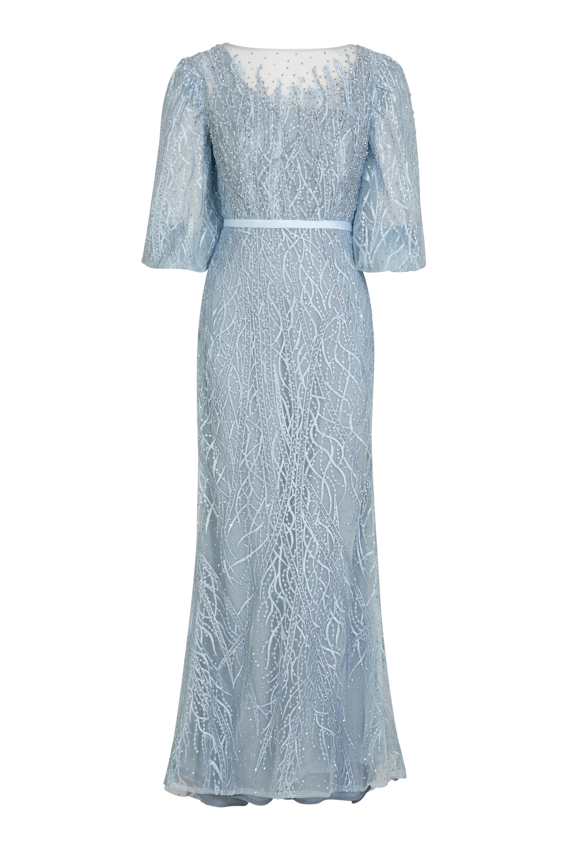 Embroidered Boat Neck Puff Sleeve Gown