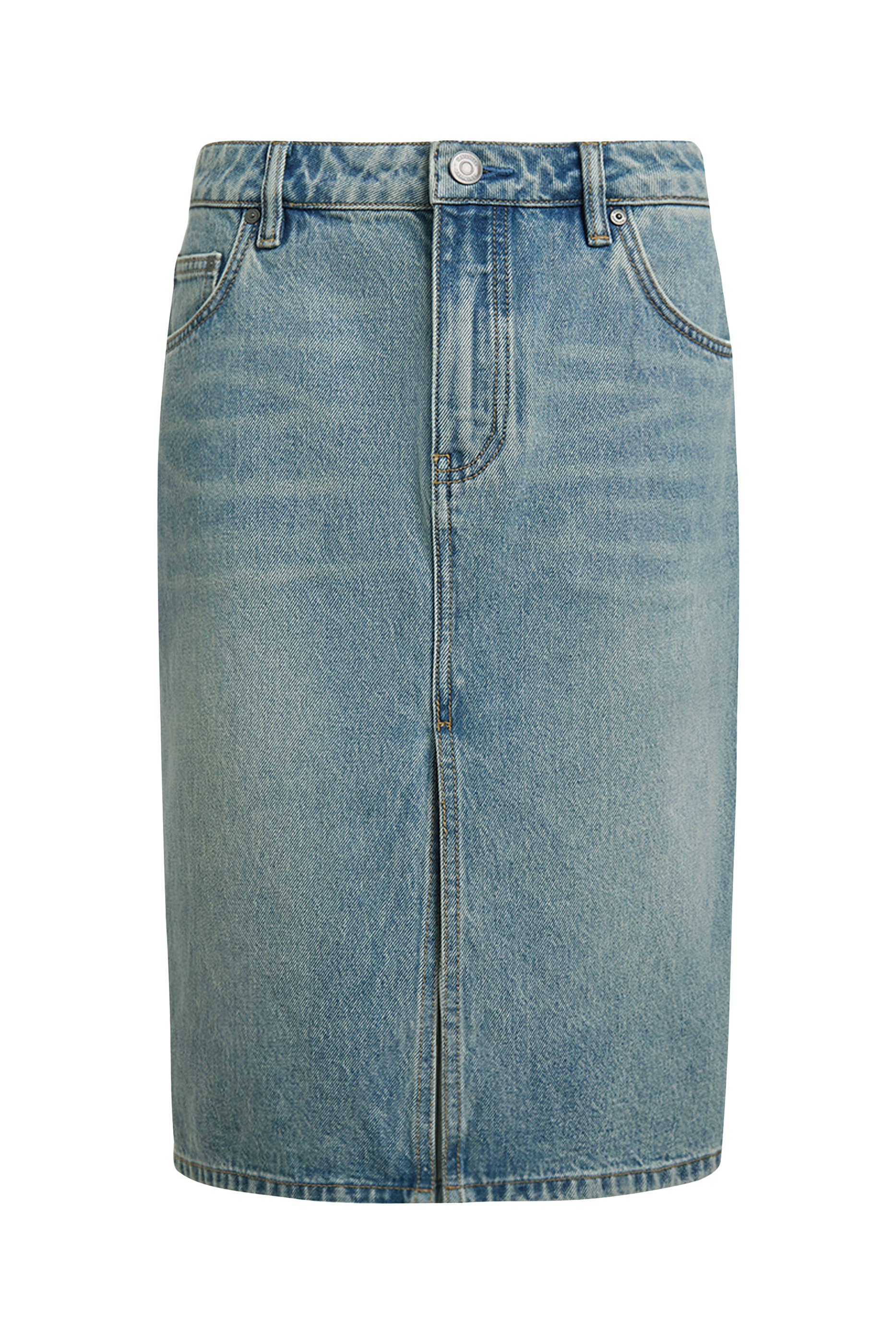 Front Slit Denim Skirt